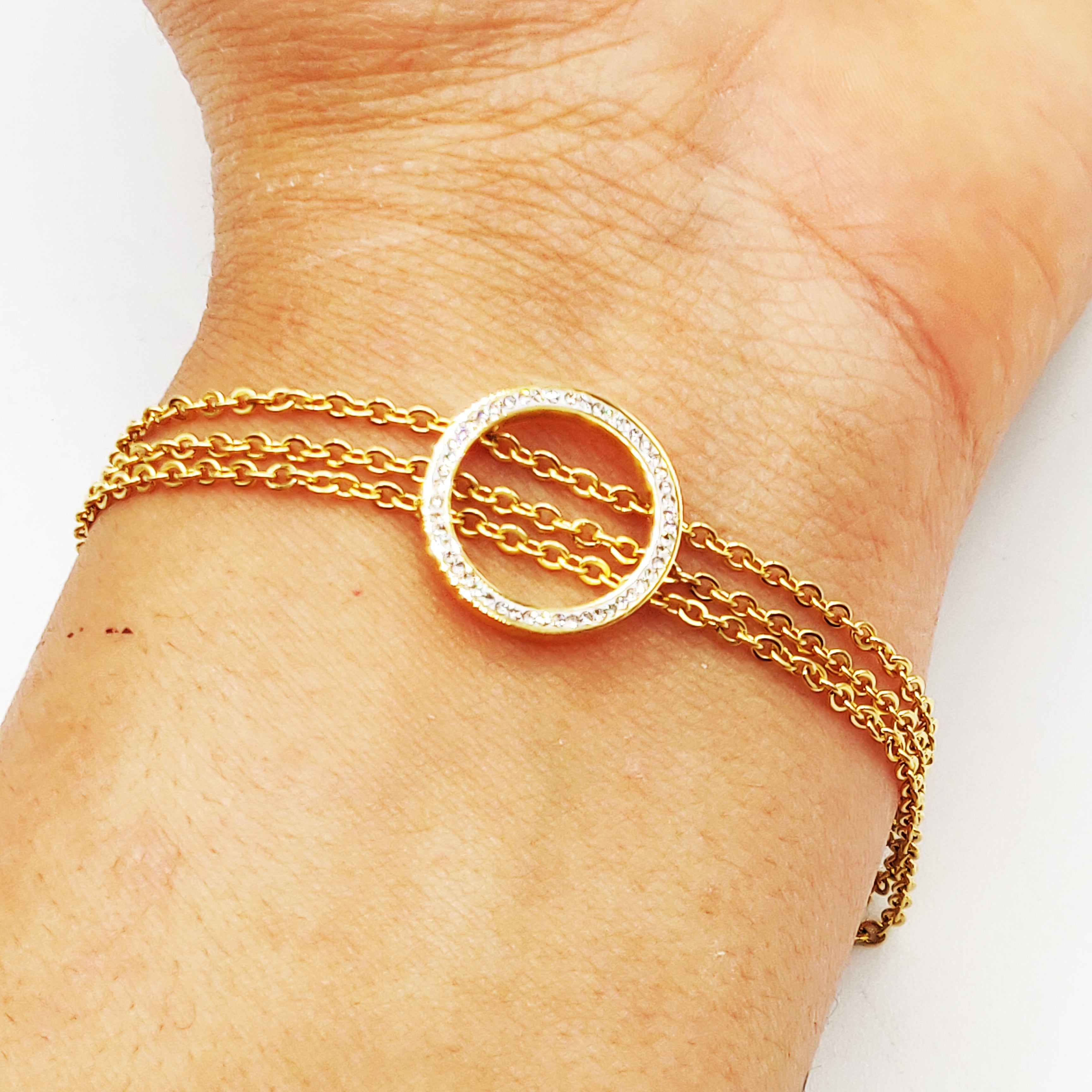 Bracelet Triple Chaîne Cercle Cristaux