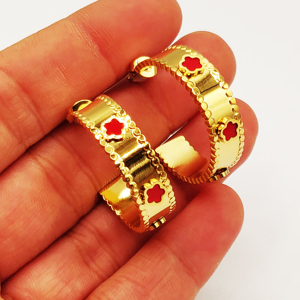 Boucles d'oreilles Multi Marguerites Rouges Luxe