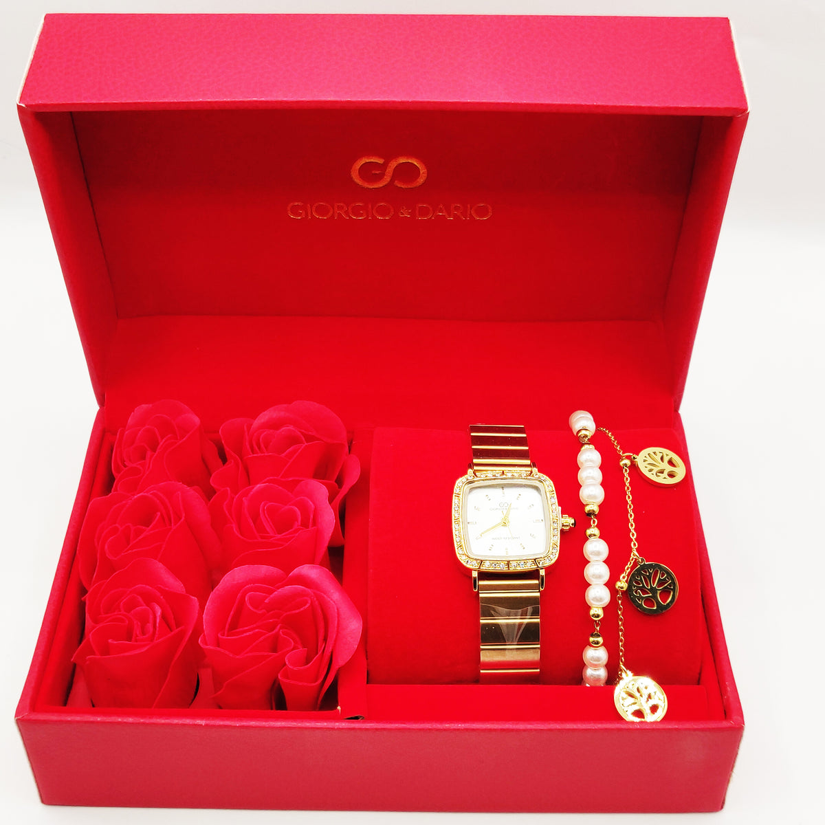 Coffret Cadeau Montre Giorgio & Dario GDM5240 Fond Blanc avec Bracelet Double Eden et Perles d'imitation