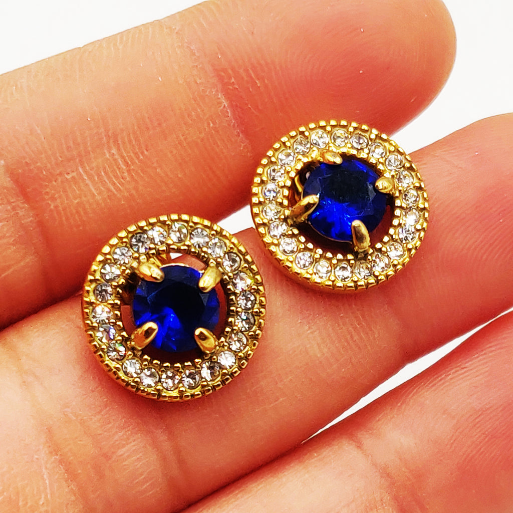 Boucles d'oreilles Cercle Cristal Bleu Tour Cristaux