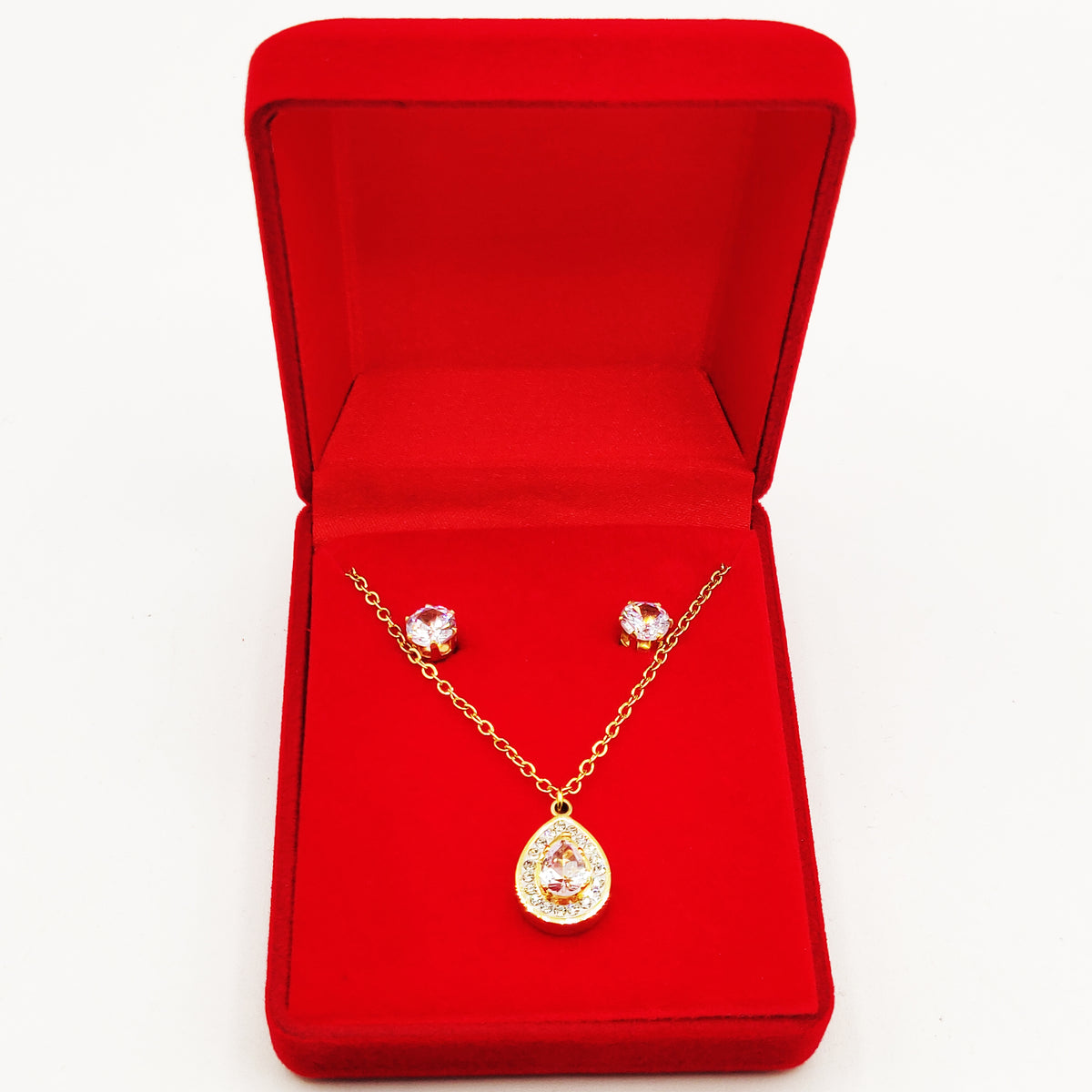 Coffret Collier et Boucles d'oreilles Goutte Cristaux