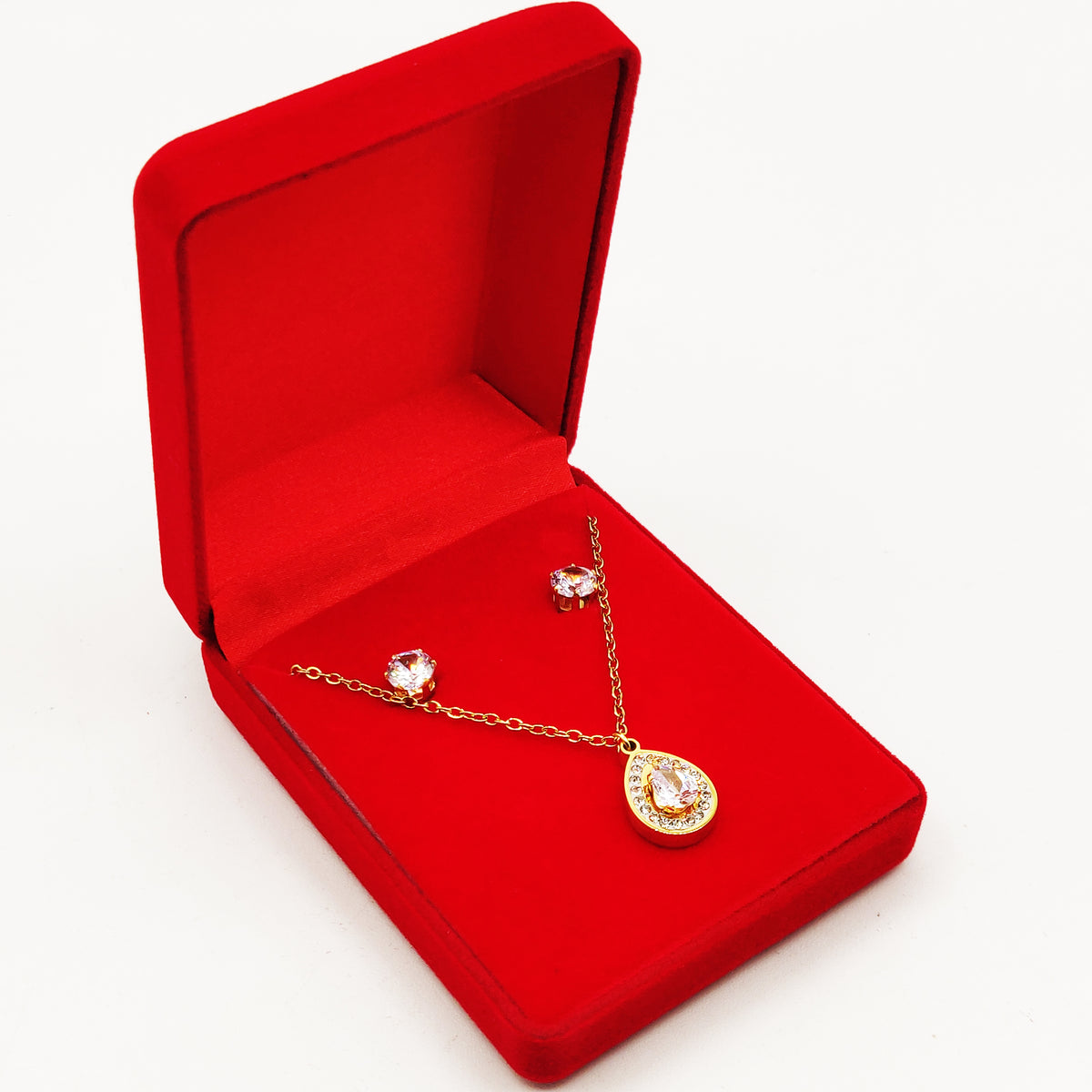Coffret Collier et Boucles d'oreilles Goutte Cristaux