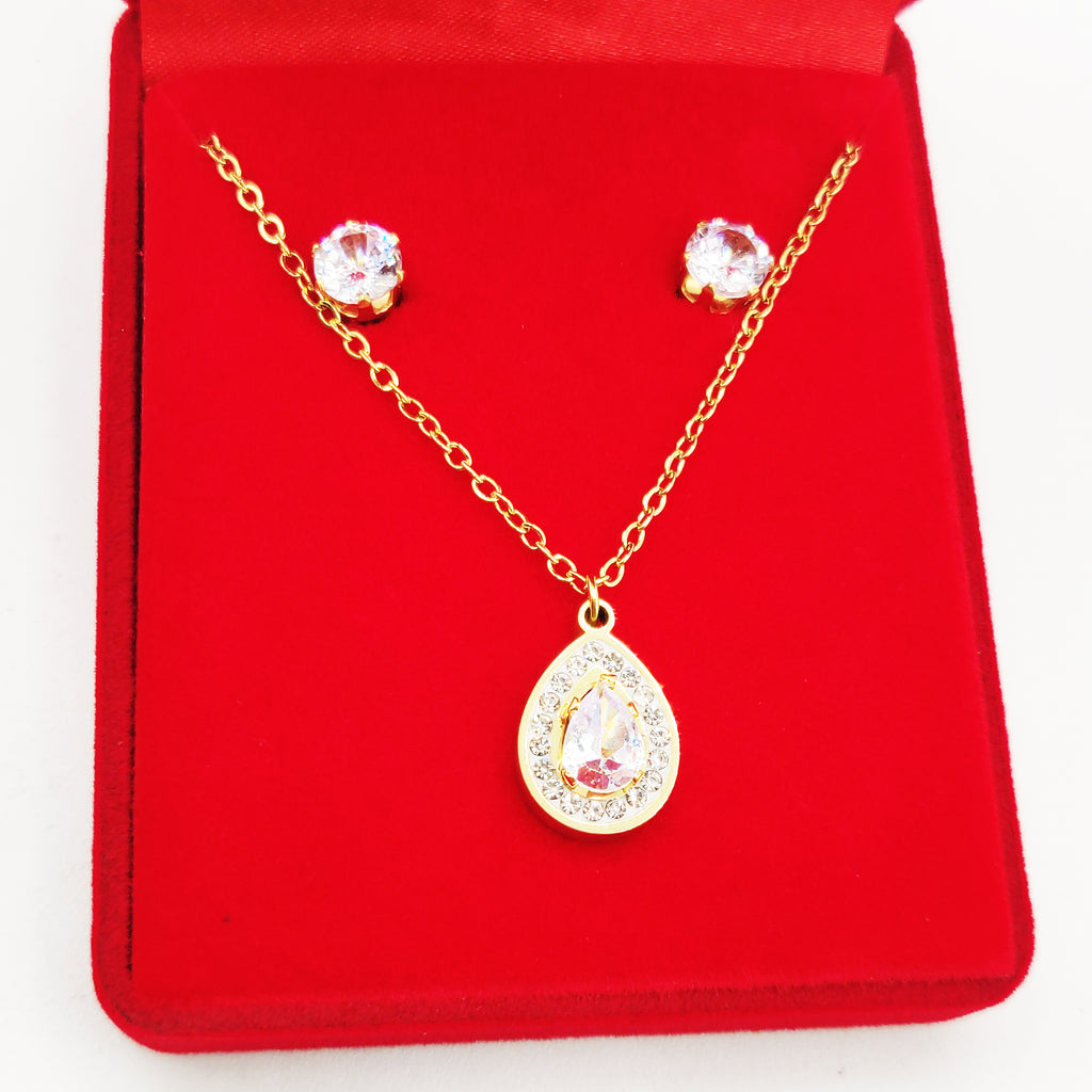 Coffret Collier et Boucles d'oreilles Goutte Cristaux