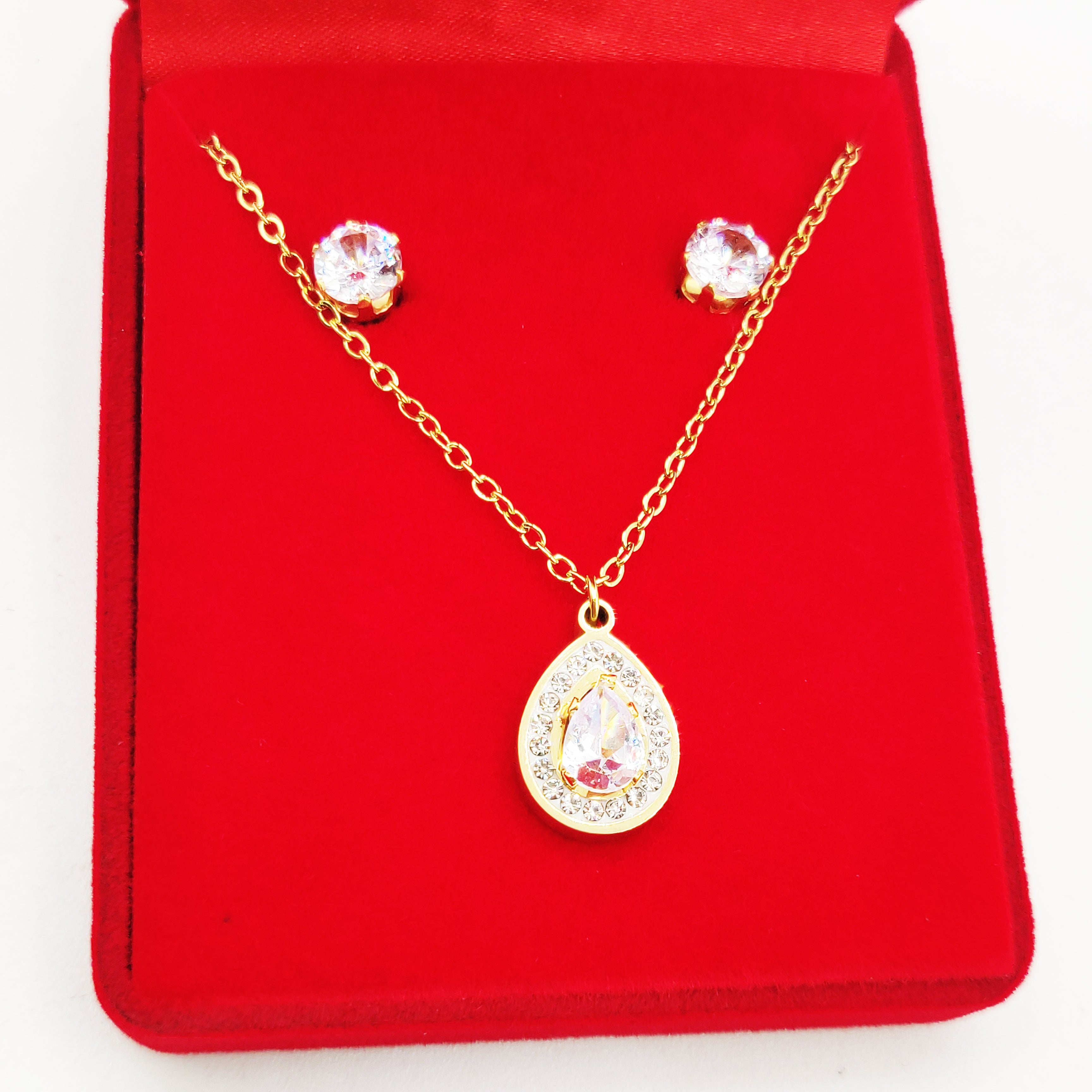Coffret Collier et Boucles d'oreilles Goutte Cristaux