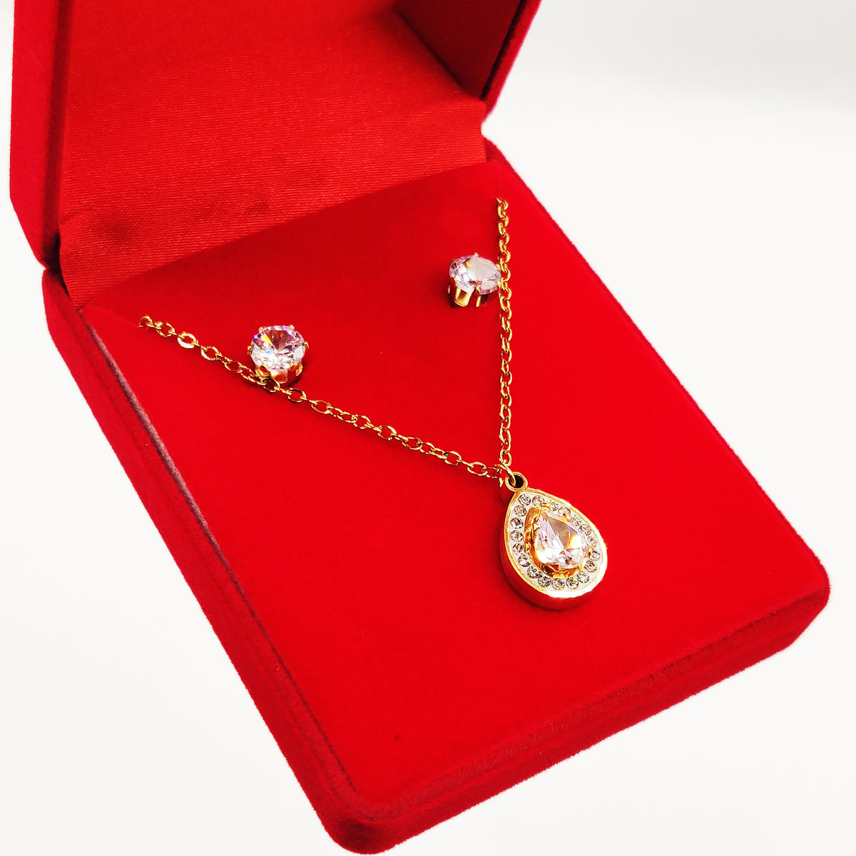 Coffret Collier et Boucles d'oreilles Goutte Cristaux