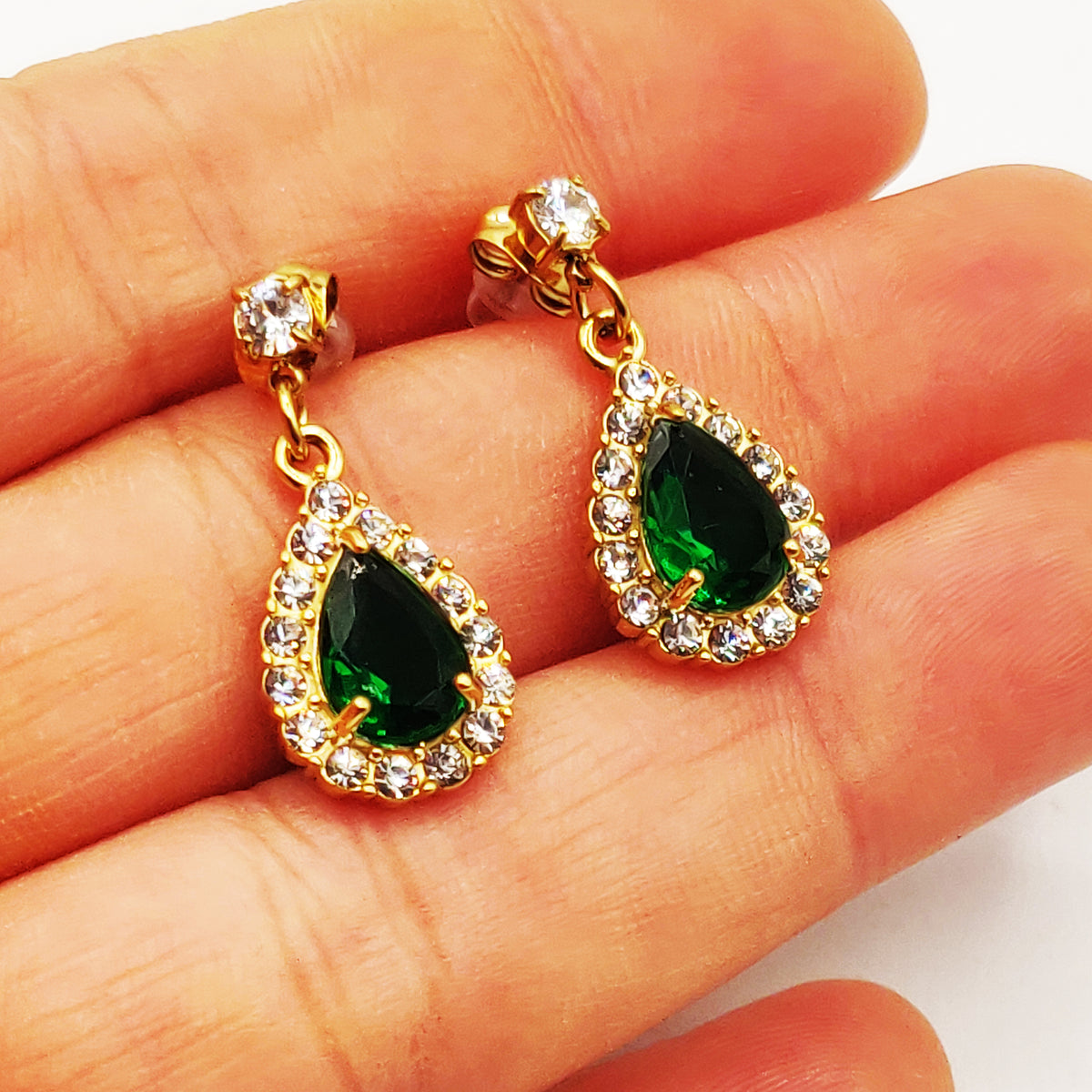 Boucles d'oreilles Pendentif Goutte Cristal Vert Luxe