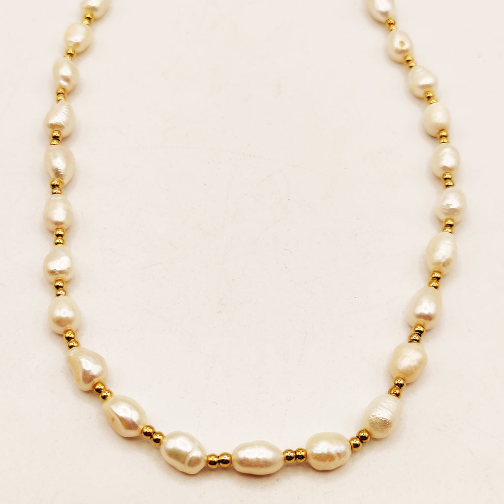 Collier Multi Perles d'imitation Blanches et Double Perles d'imitation Dorées