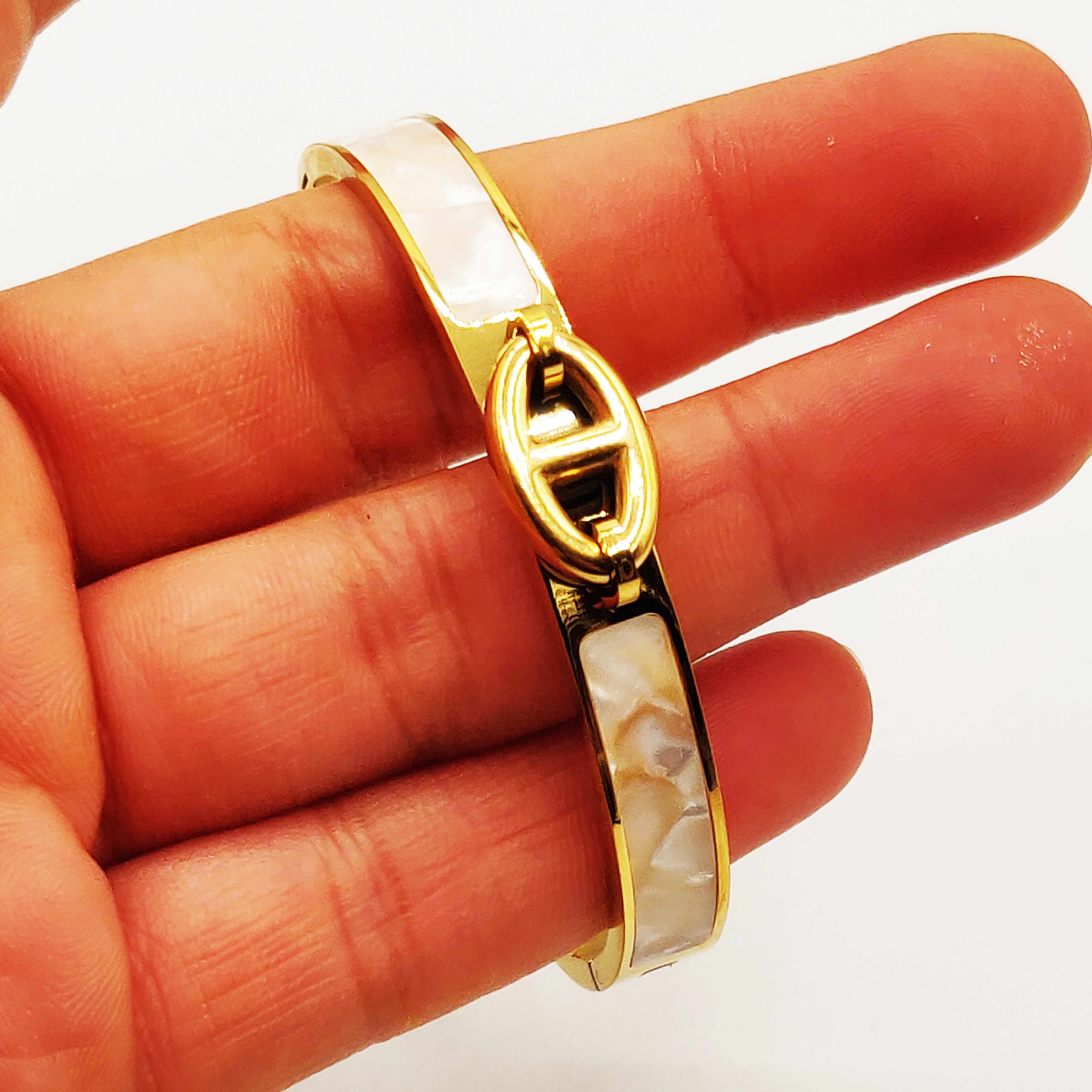 Bracelet Rigide H Luxe Blanc Marbré