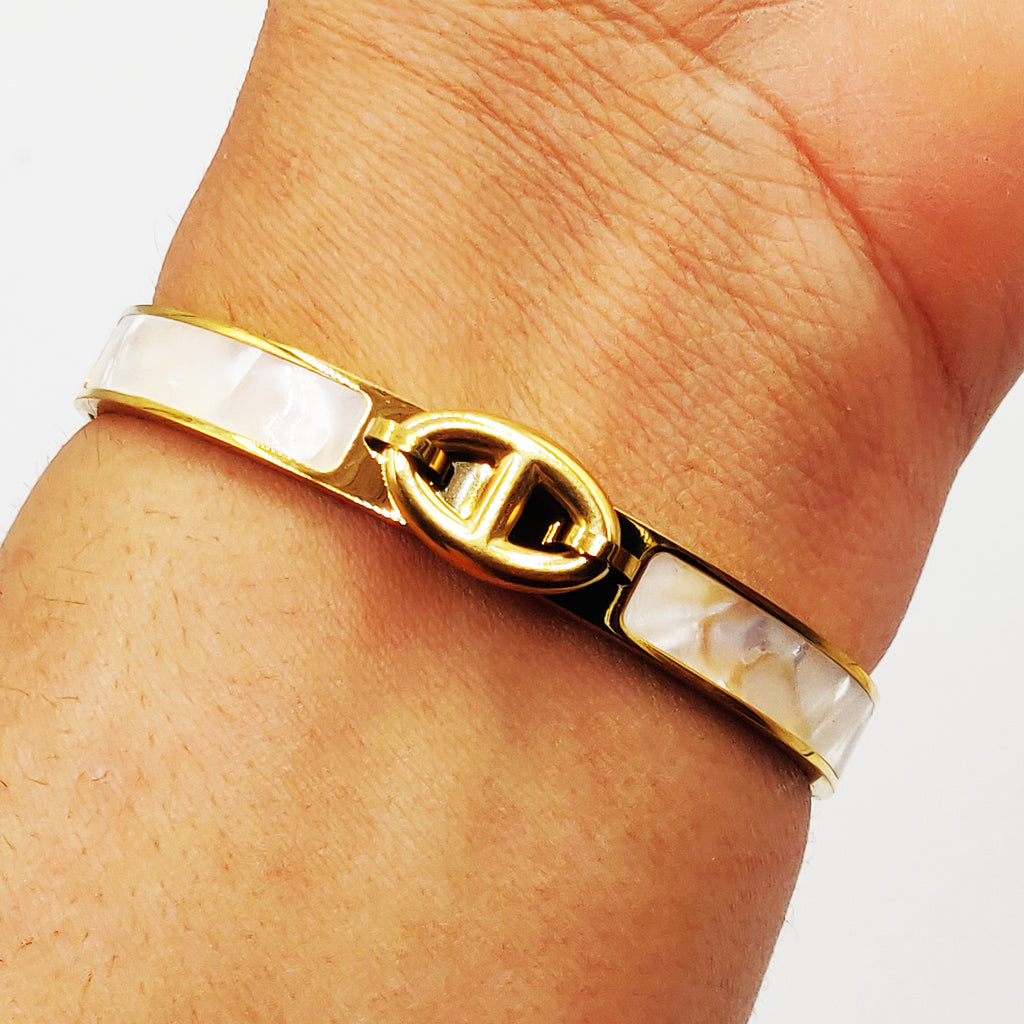 Bracelet Rigide H Luxe Blanc Marbré