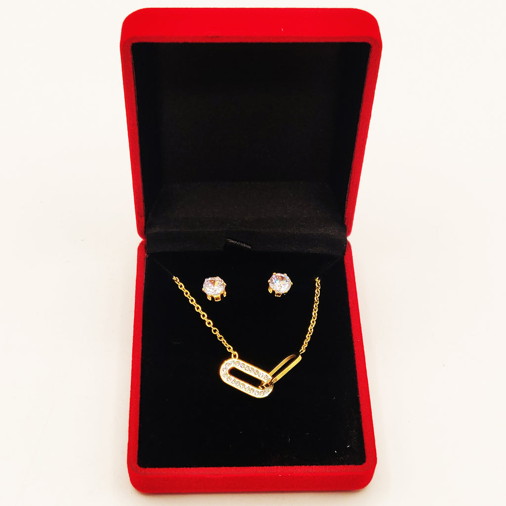 Coffret Collier et Boucles d'oreilles Double Ovales