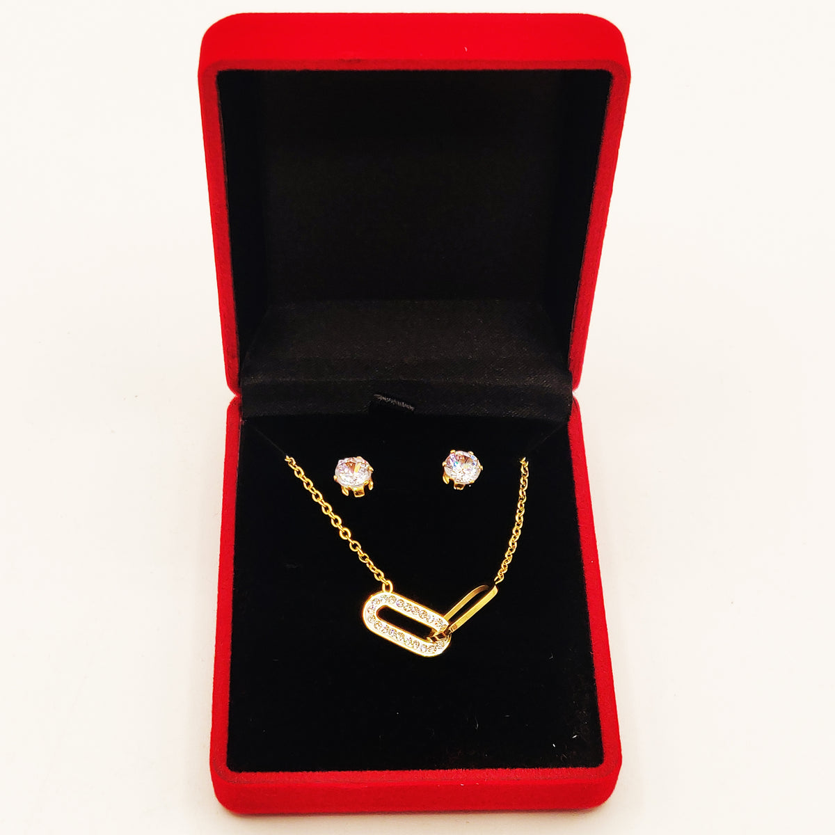 Coffret Collier et Boucles d'oreilles Double Ovales