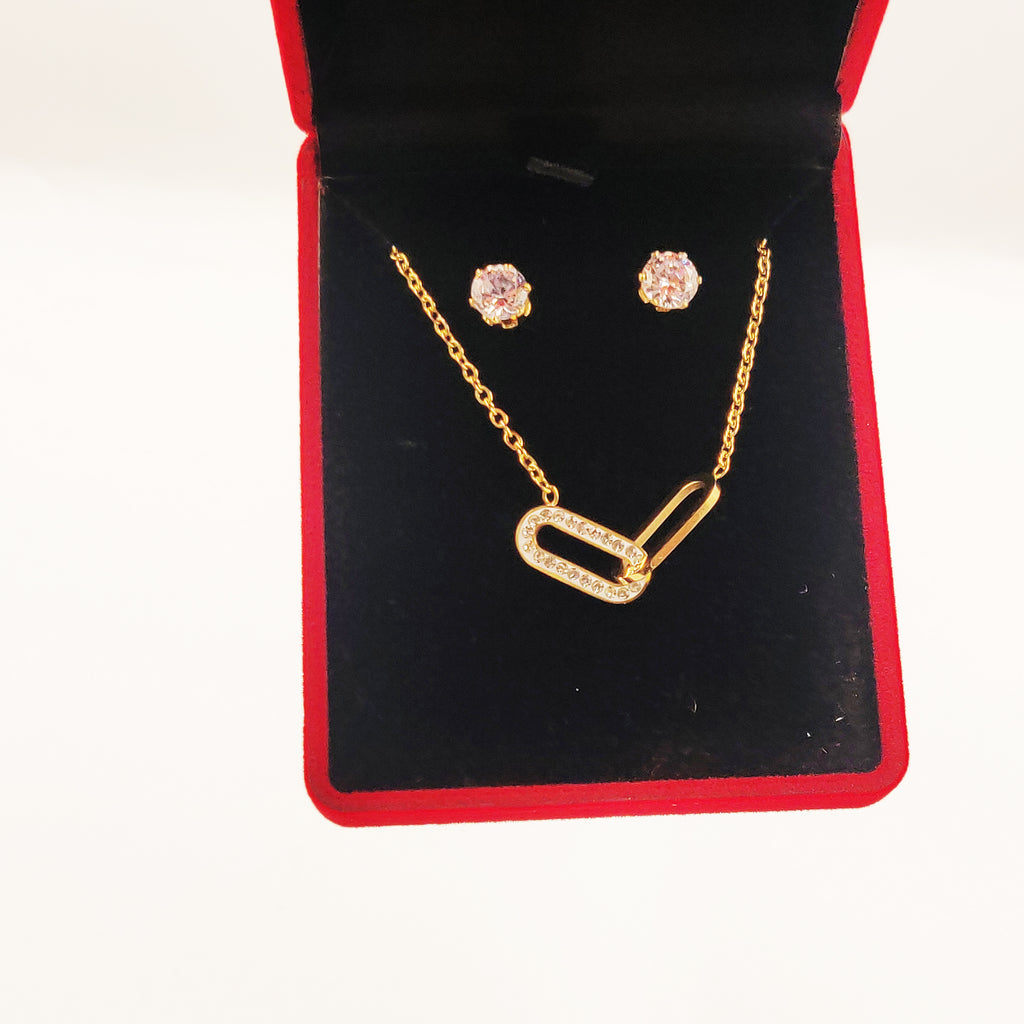 Coffret Collier et Boucles d'oreilles Double Ovales
