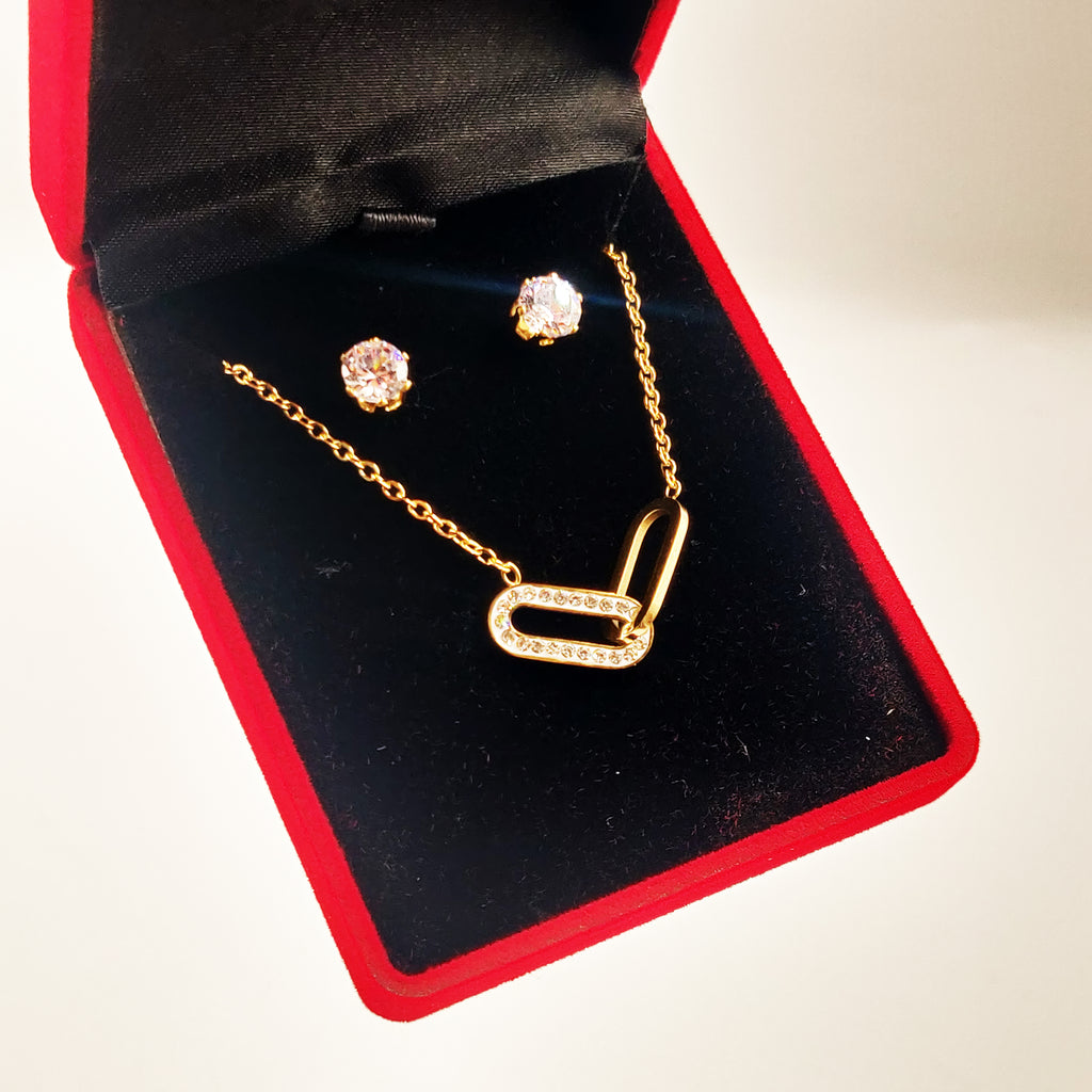 Coffret Collier et Boucles d'oreilles Double Ovales