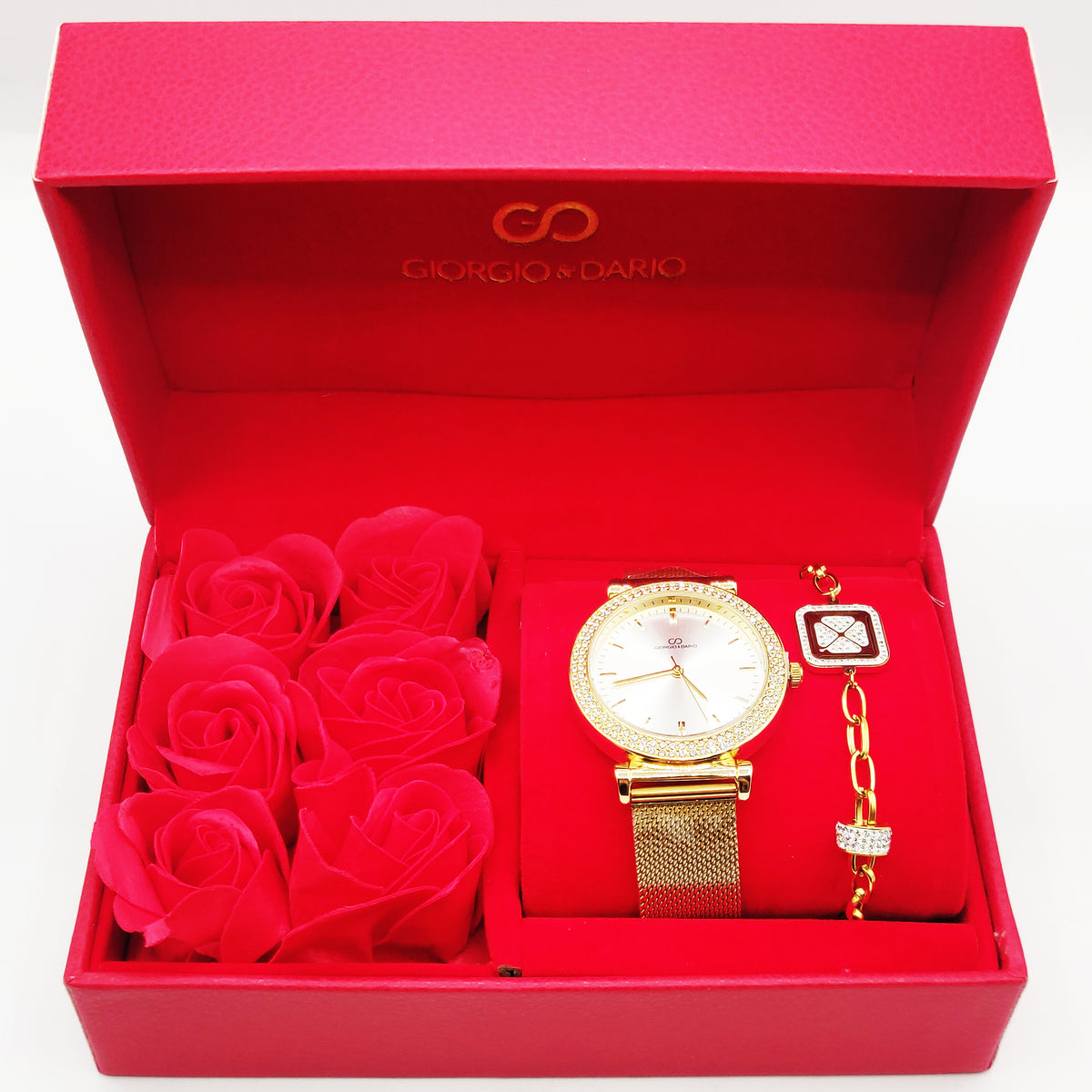 Coffret Montre Giorgio & Dario EU6314 Fond Blanc avec Bracelet Chaîne Trèfle Luxe