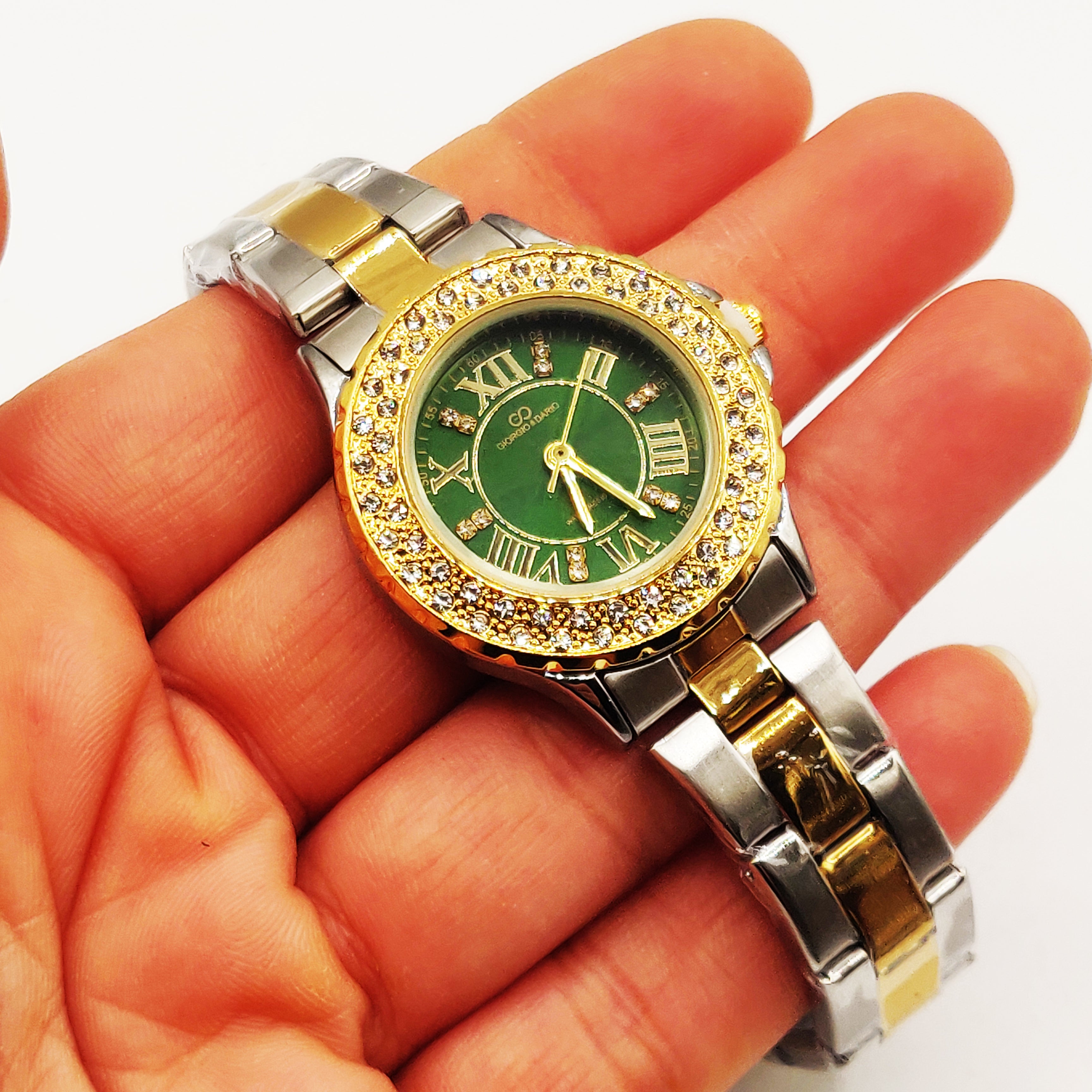 Montre Giorgio & Dario EU3873L Fond Vert Bracelet Argenté et Doré