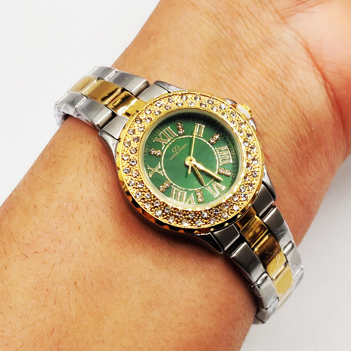 Montre Giorgio & Dario EU3873L Fond Vert Bracelet Argenté et Doré