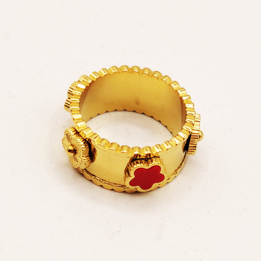 Bague Marguerites Rouges et Dorées Luxe
