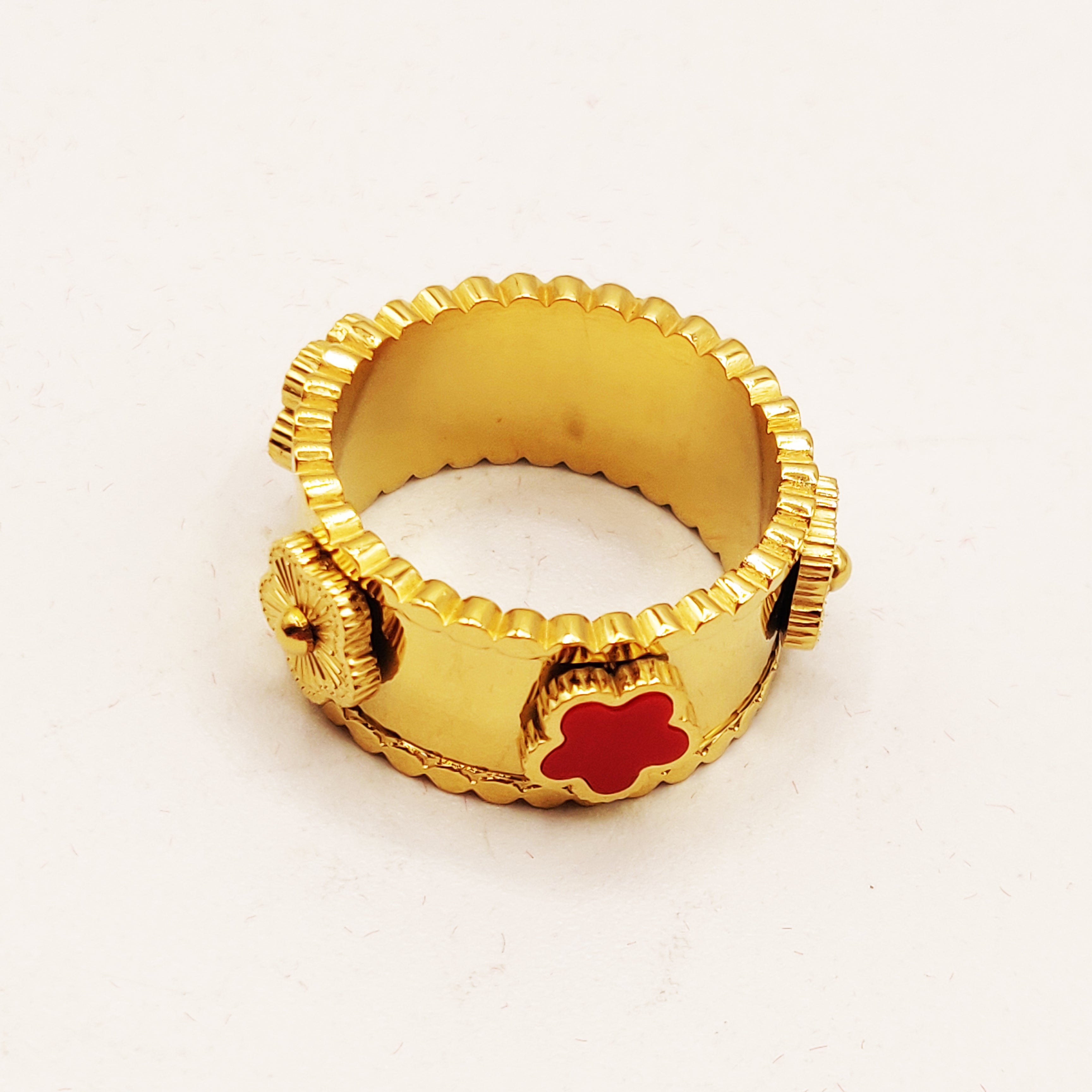Bague Marguerites Rouges et Dorées Luxe