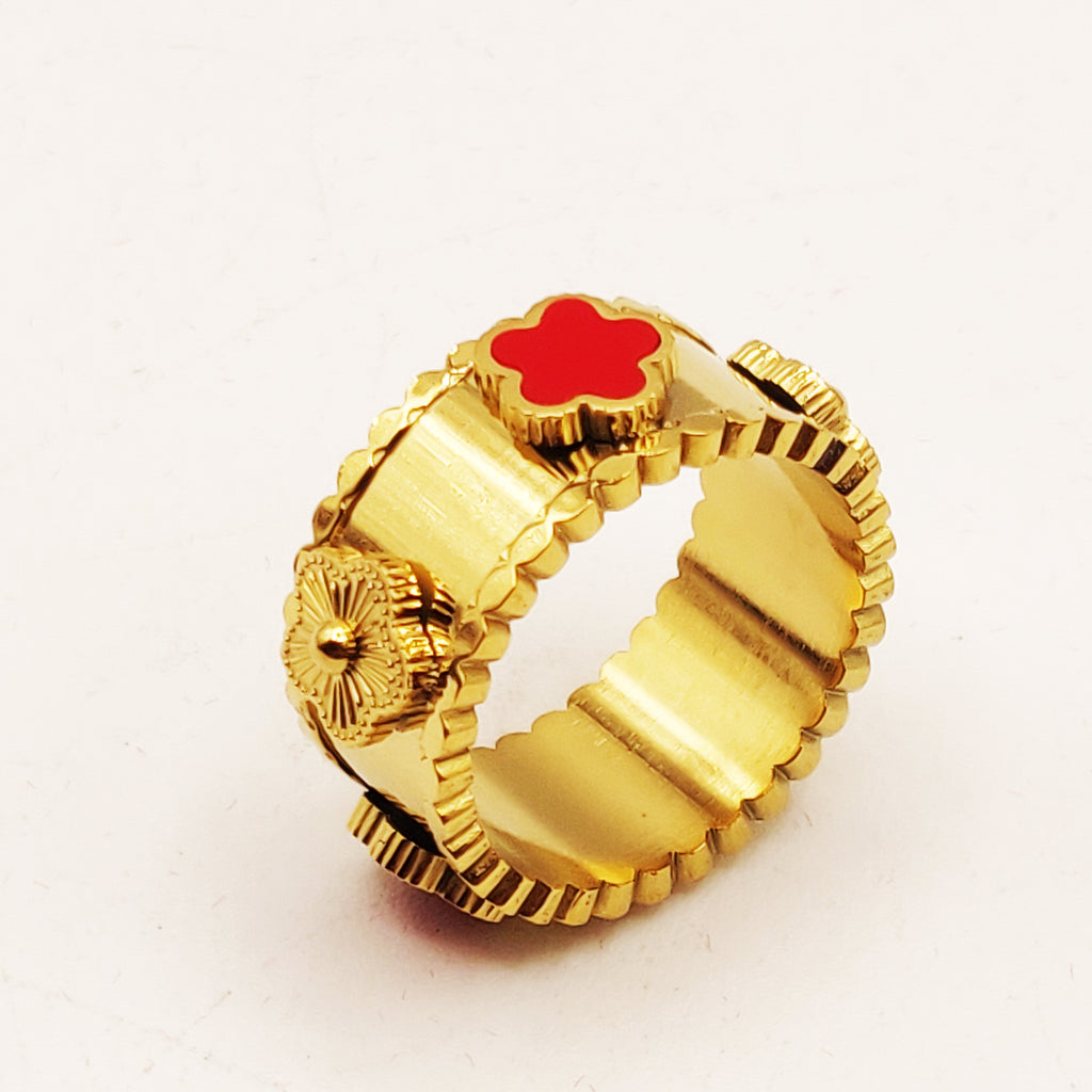 Bague Marguerites Rouges et Dorées Luxe