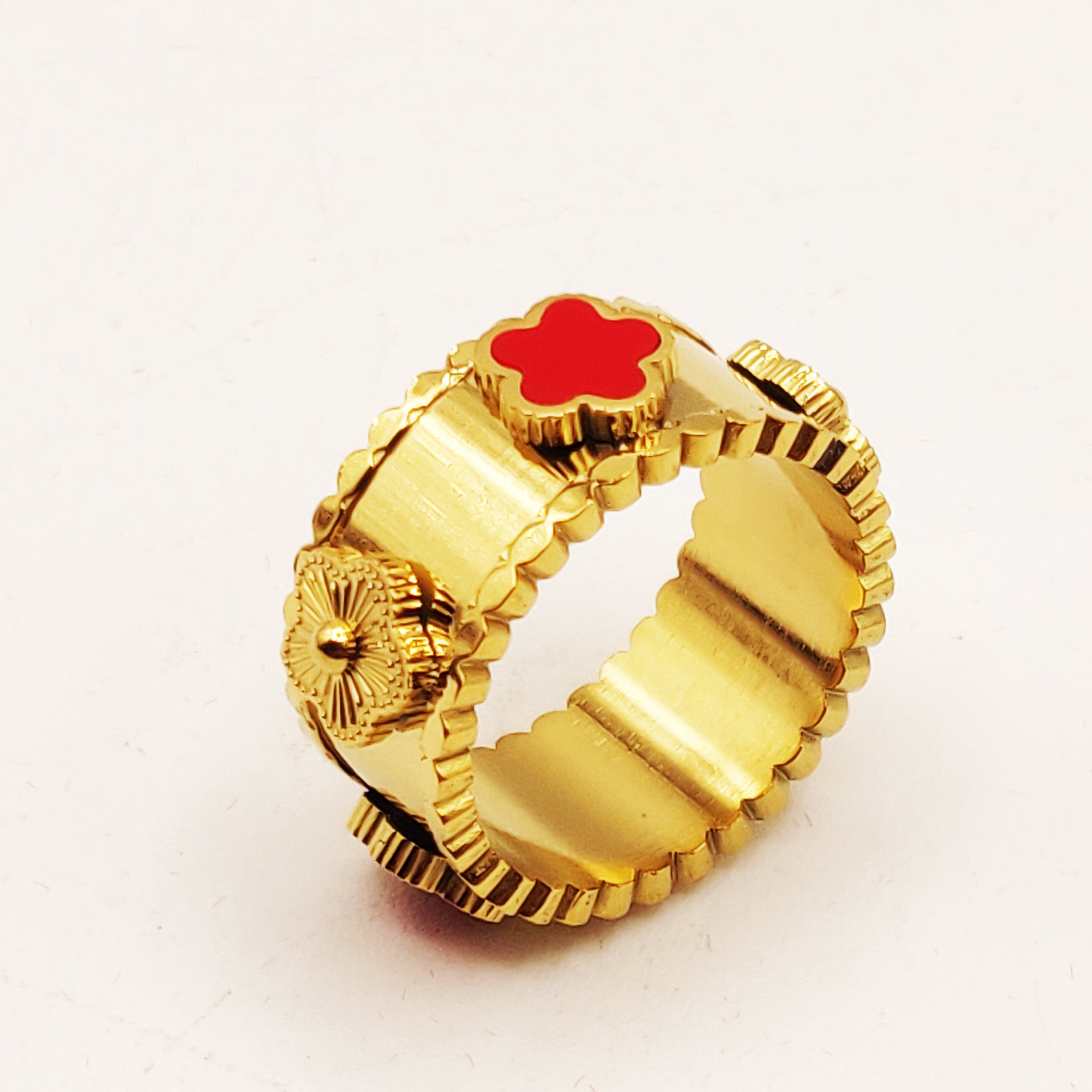 Bague Marguerites Rouges et Dorées Luxe