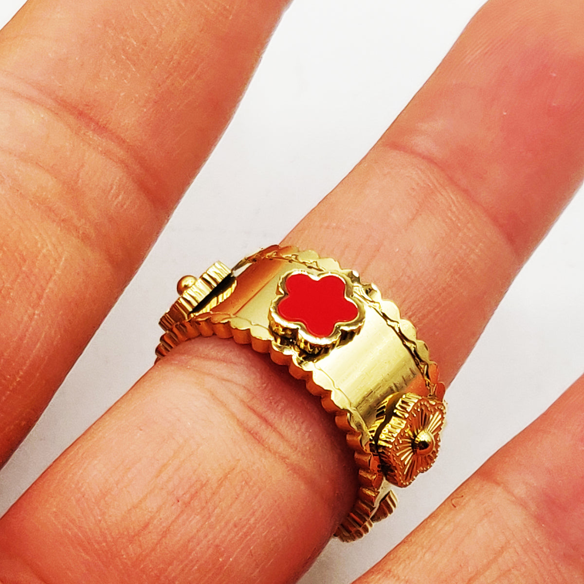 Bague Marguerites Rouges et Dorées Luxe