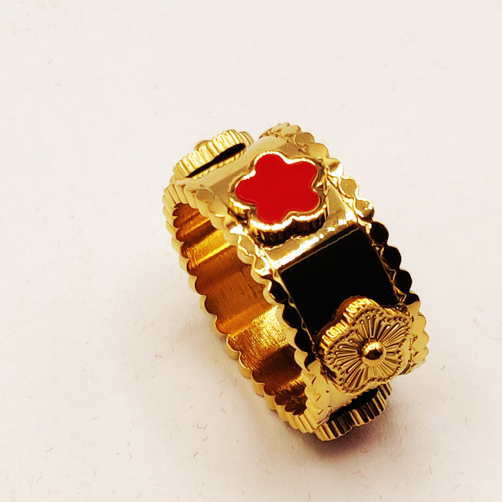 Bague Marguerites Rouges et Dorées Luxe