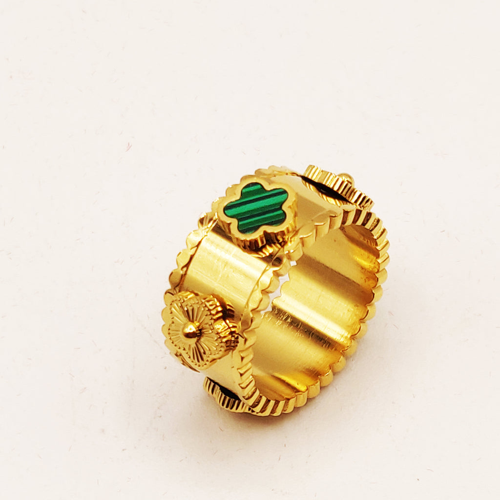 Bague Marguerites Vertes et Dorées Luxe