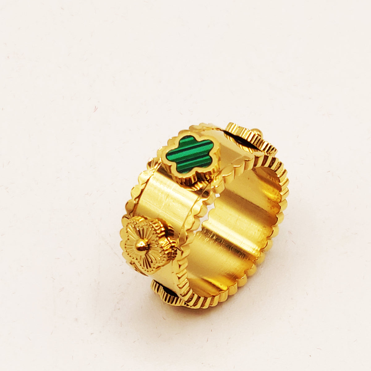 Bague Marguerites Vertes et Dorées Luxe