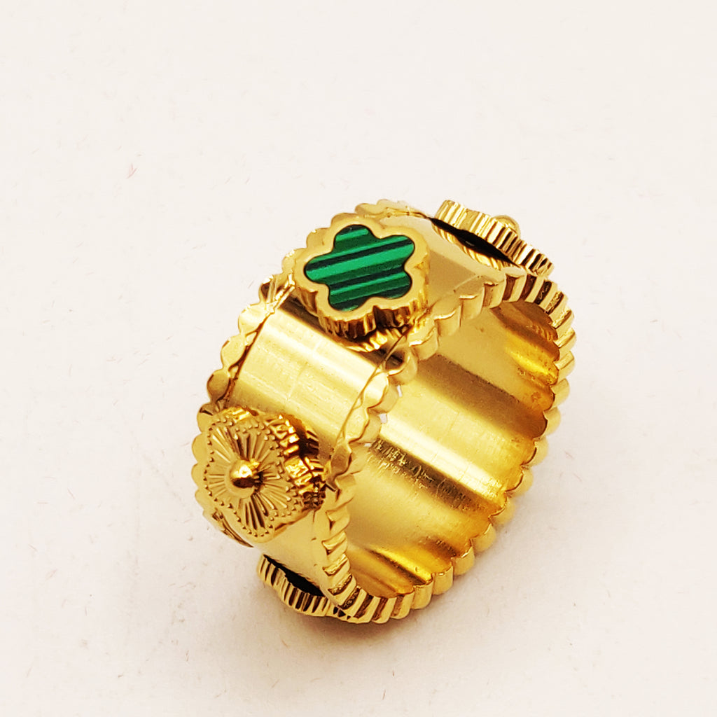 Bague Marguerites Vertes et Dorées Luxe