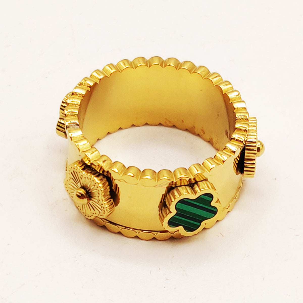 Bague Marguerites Vertes et Dorées Luxe