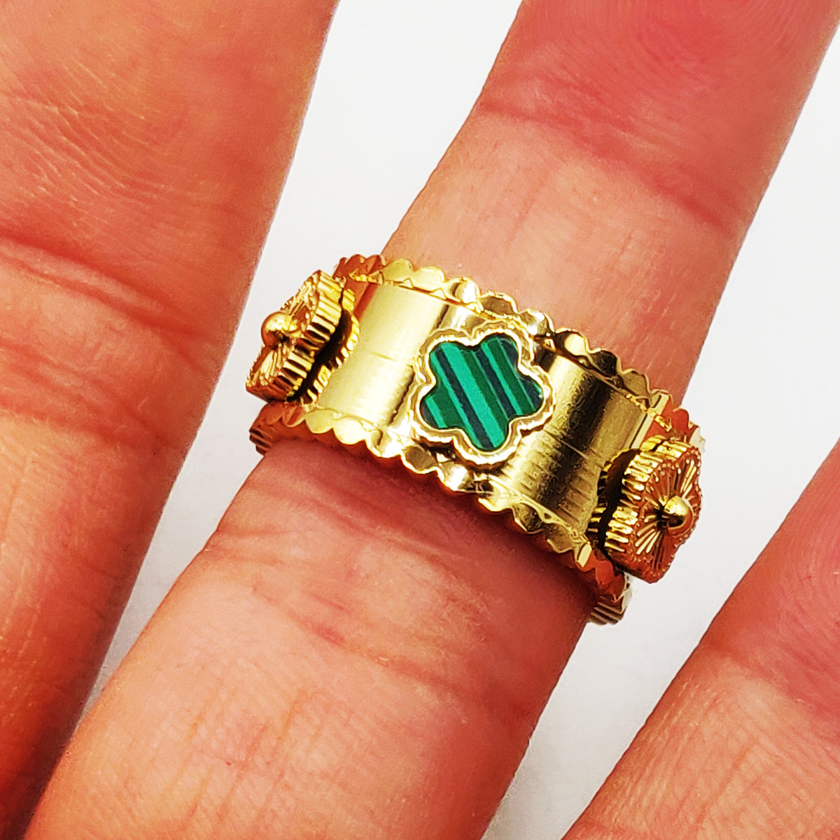 Bague Marguerites Vertes et Dorées Luxe