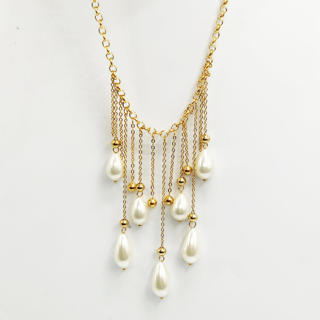 Collier Maillons Multi Pendentifs Perles d'imitation Blanches