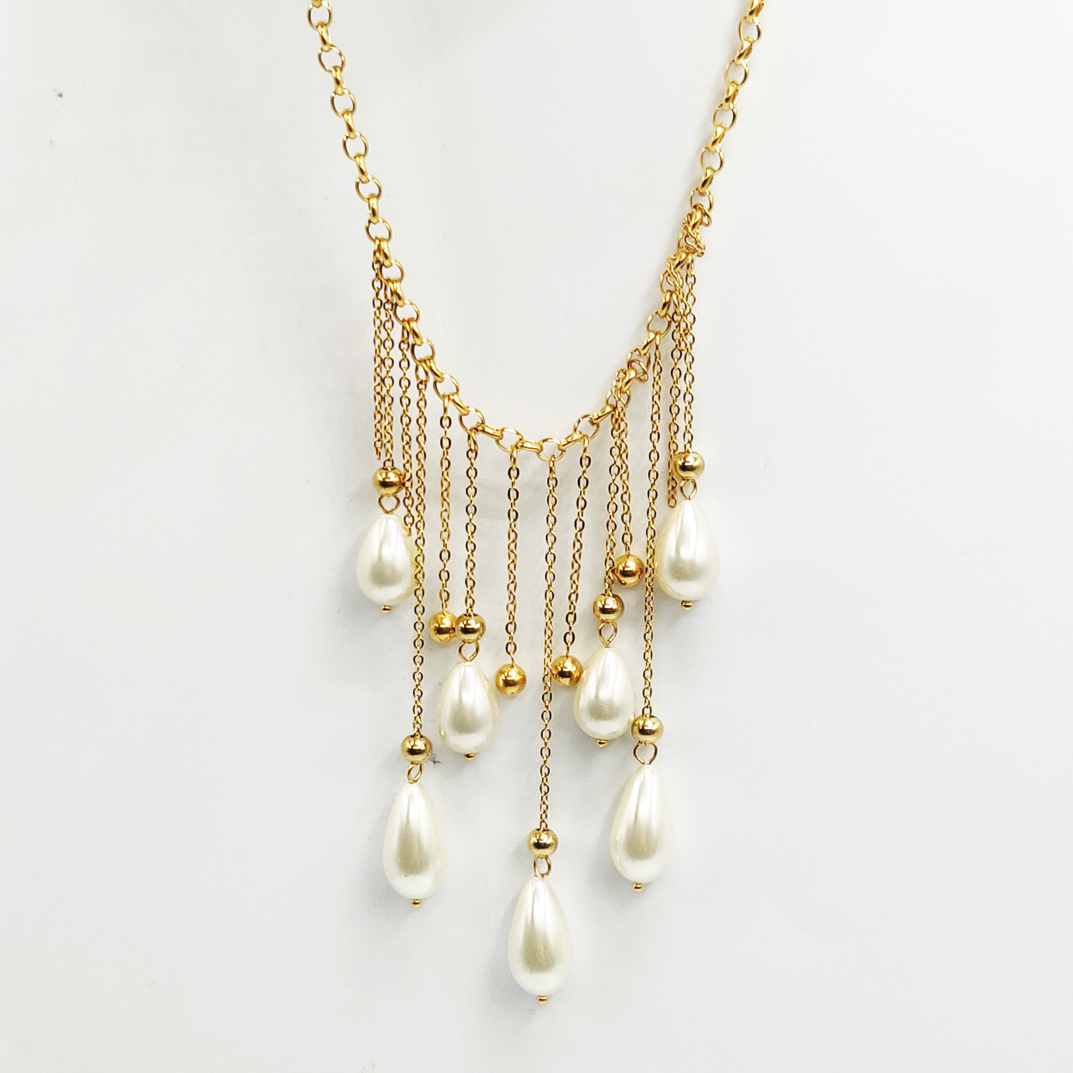 Collier Maillons Multi Pendentifs Perles d'imitation Blanches