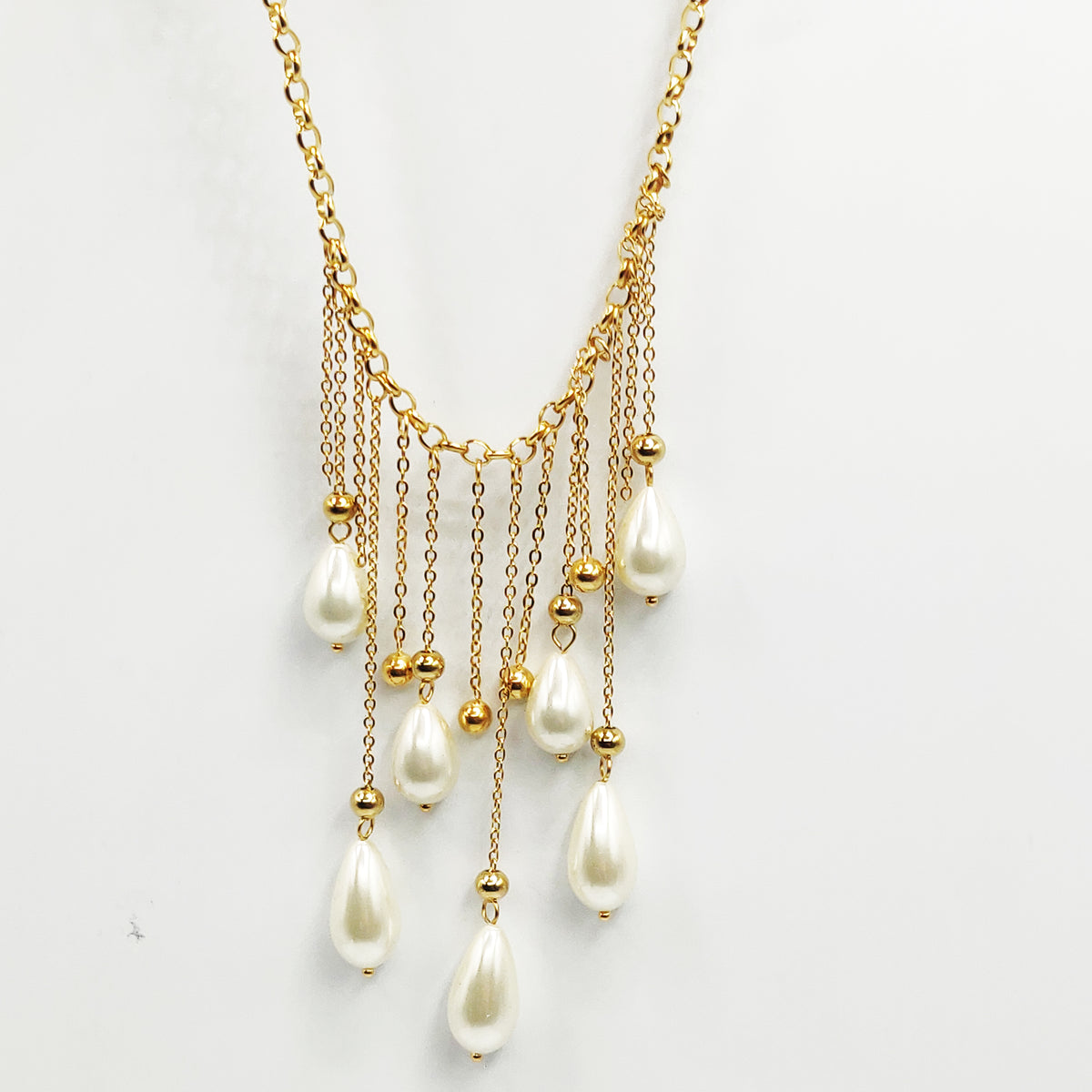Collier Maillons Multi Pendentifs Perles d'imitation Blanches