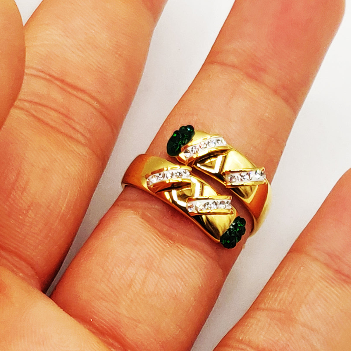 Bague Bandes Cristaux Verts Luxe