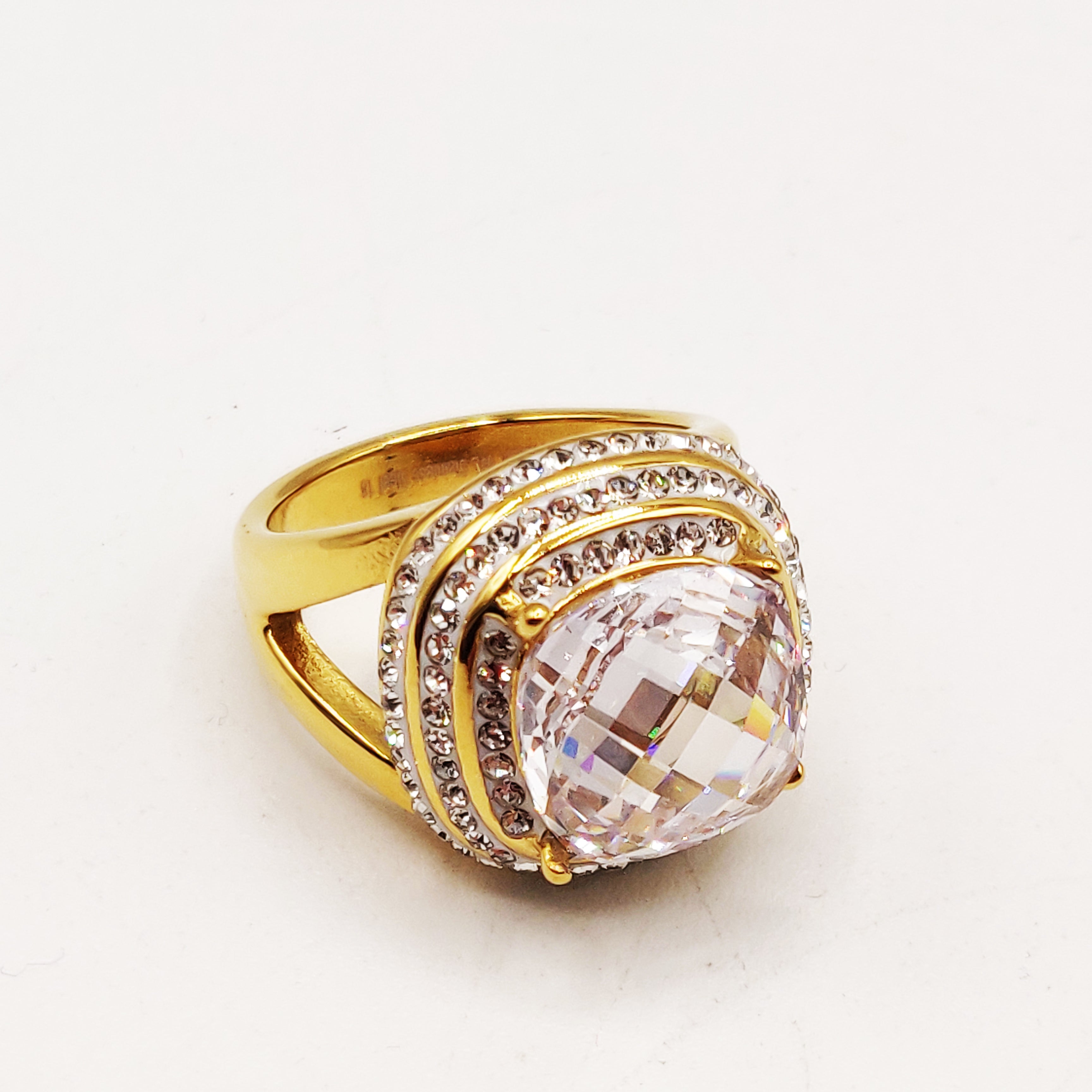Bague Triple Lignes Cristaux et Gros Cristal Luxe