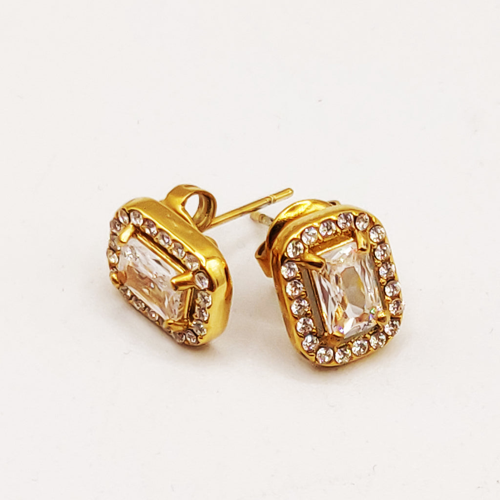 Boucles d'oreilles Simple Cristal Rectangle Tour Cristaux