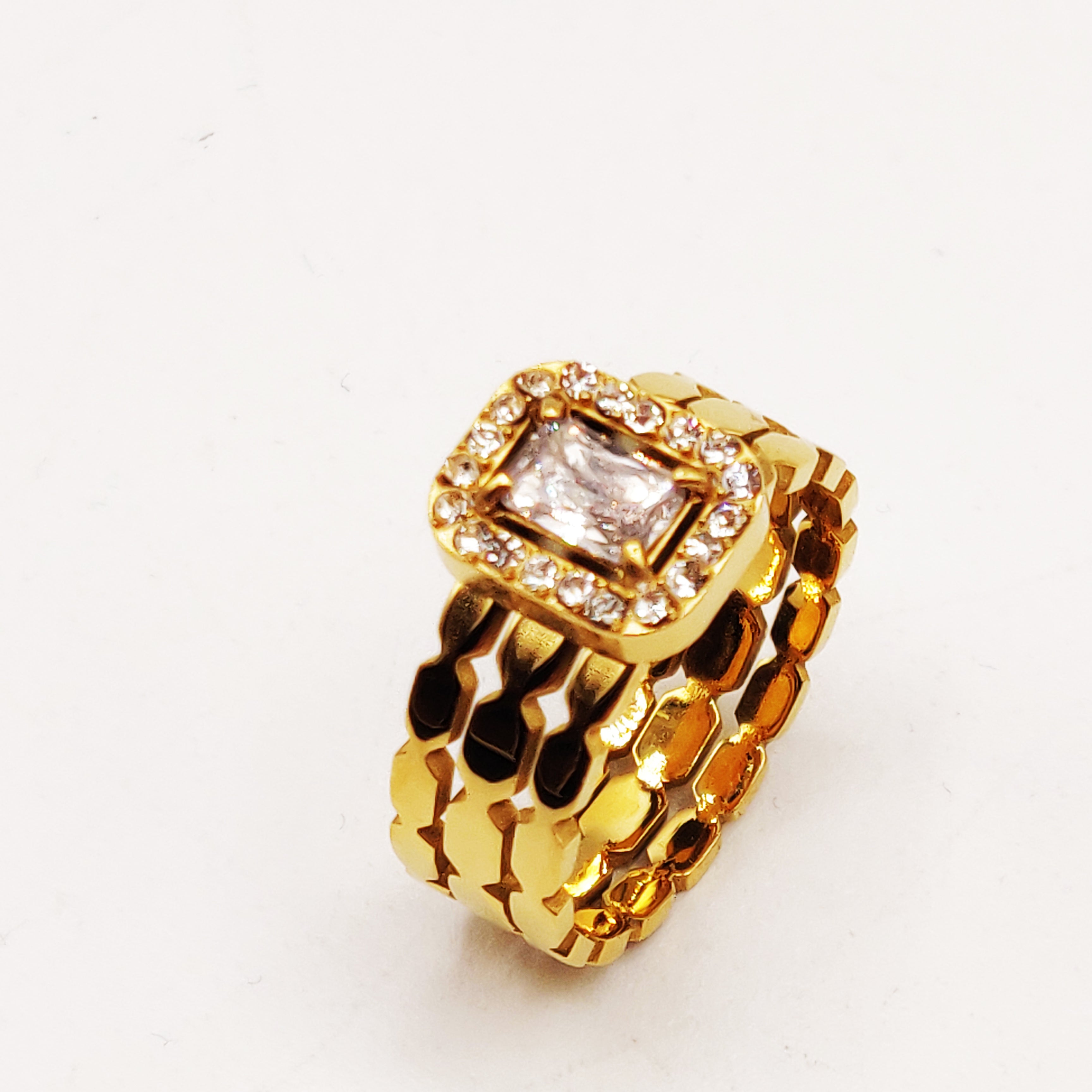 Bague Triple Lignes Cristal Rectangle Luxe