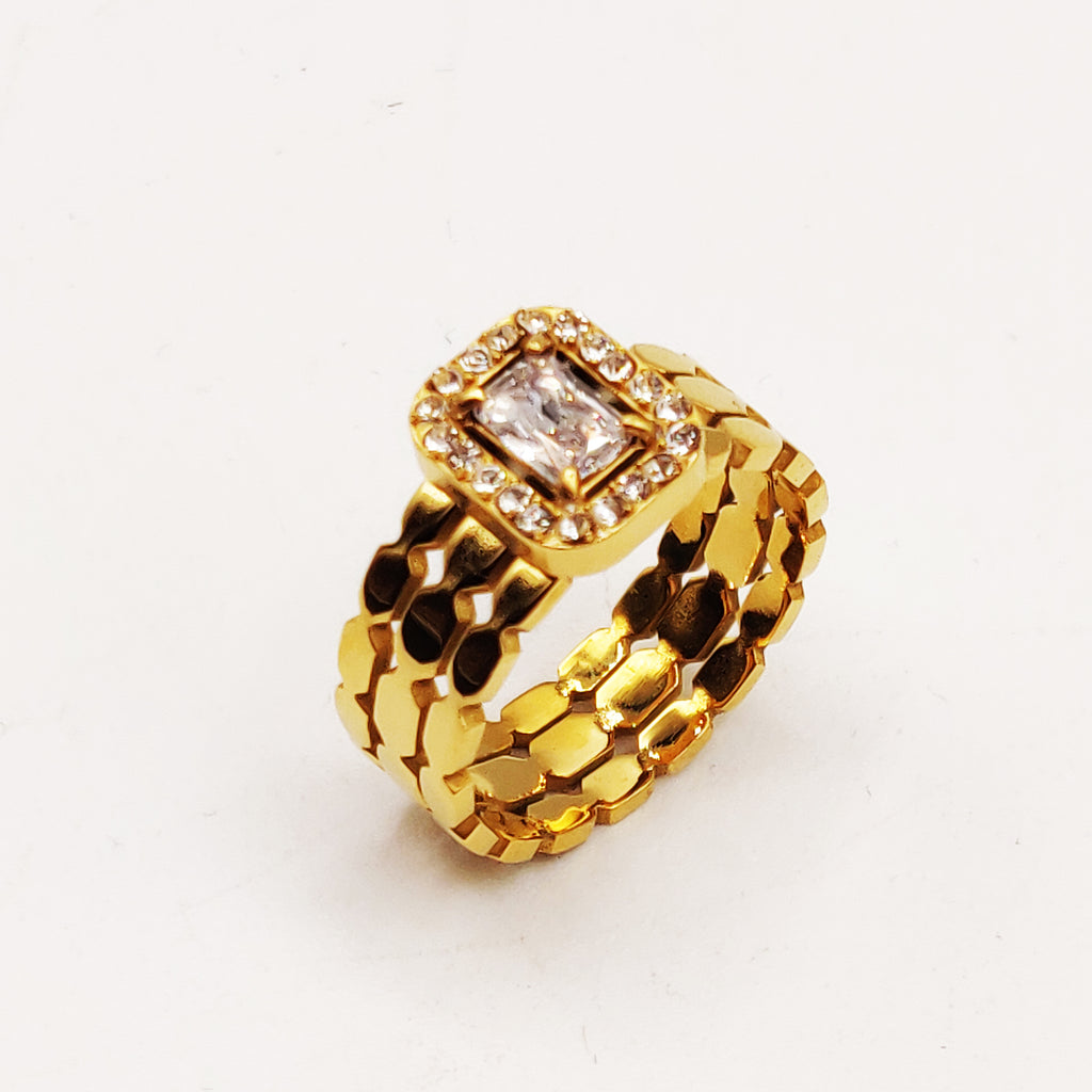 Bague Triple Lignes Cristal Rectangle Luxe