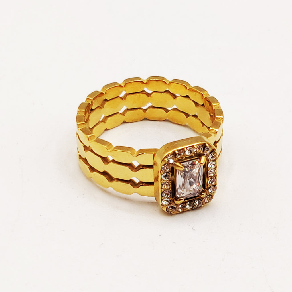 Bague Triple Lignes Cristal Rectangle Luxe