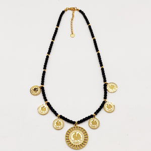 Collier Perles d'imitation Noires Multi Louise Coq Luxe