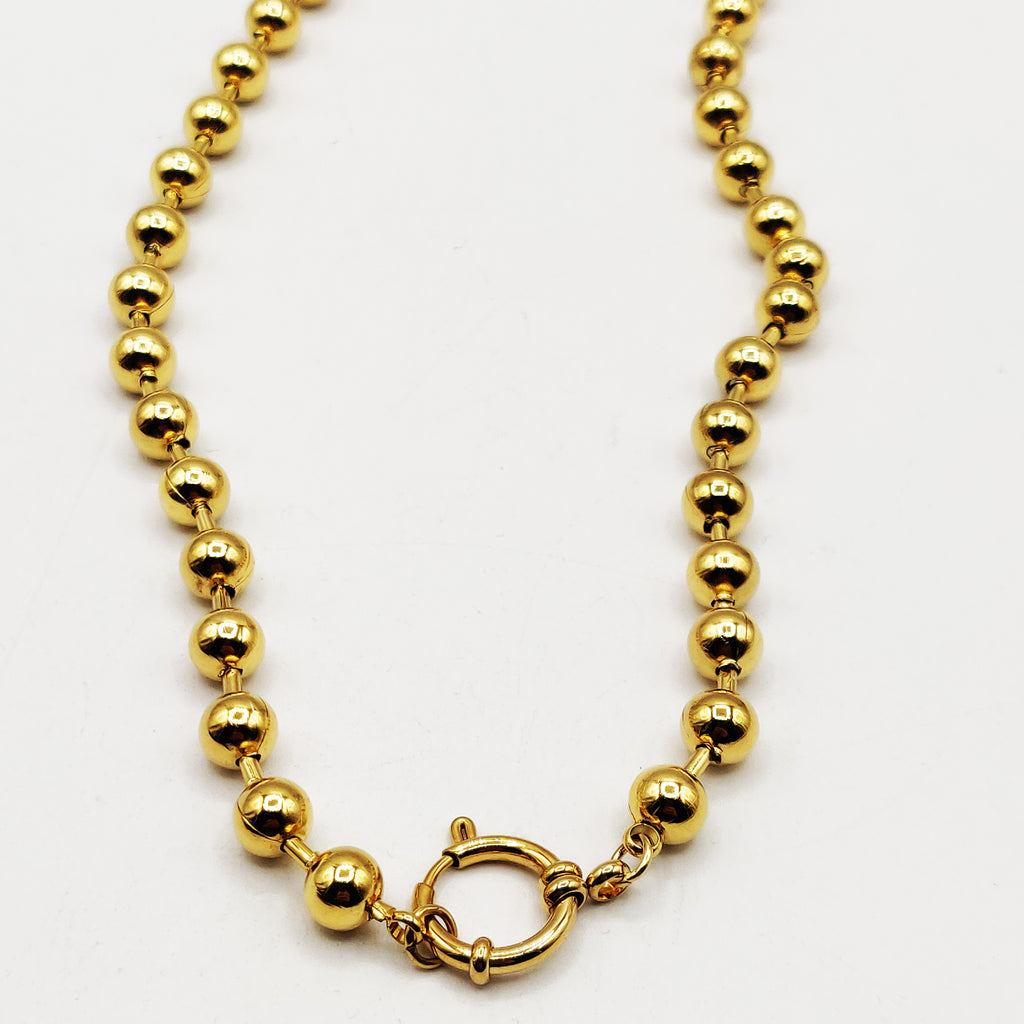 Collier Grosses Perles d'imitation Dorées et Cercle Luxe