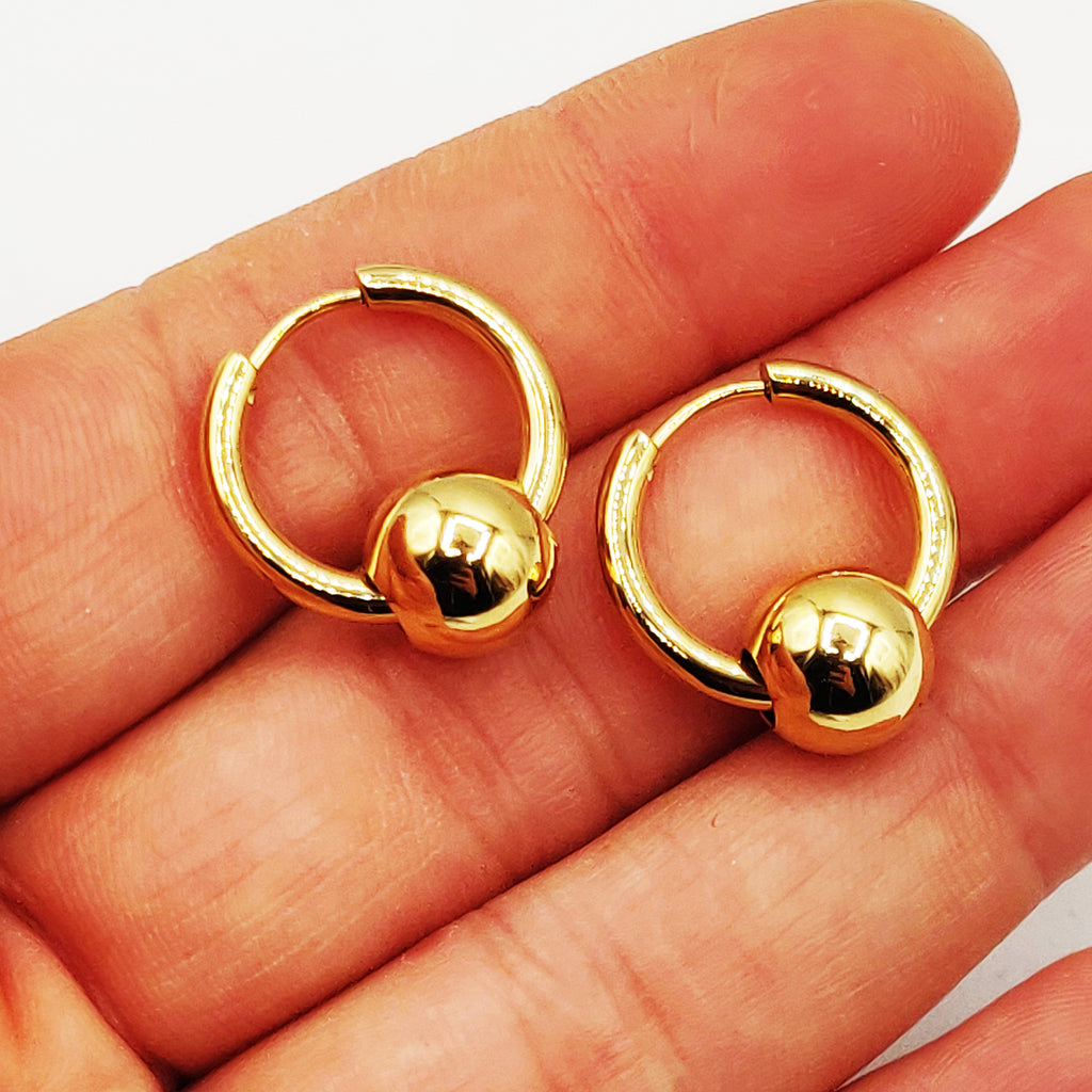 Boucles d'oreilles Grosses Perles d'imitation Dorées et Cercle Luxe