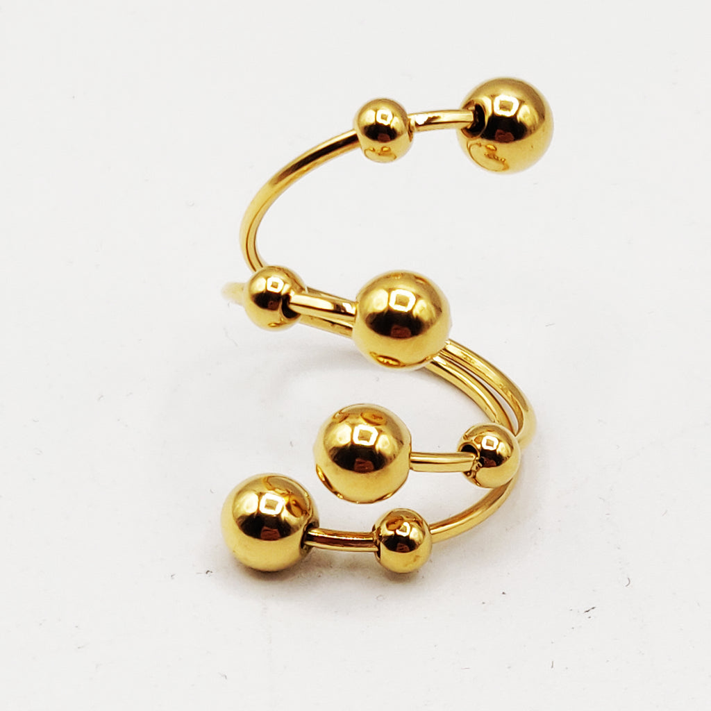 Bague Grosses Perles d'imitation Dorées et Cercle Luxe