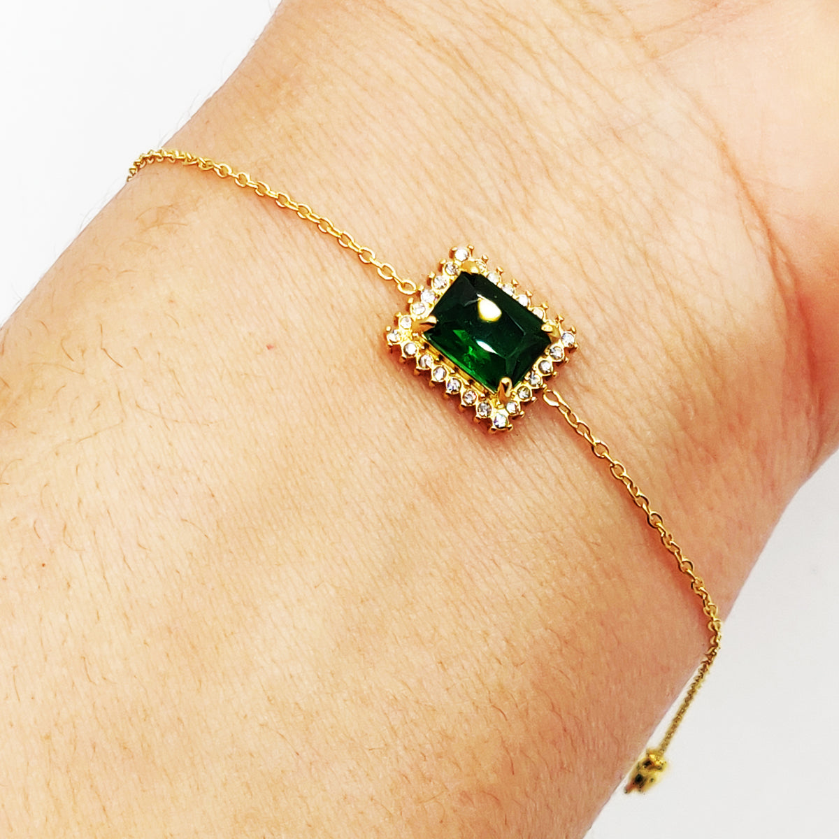 Bracelet Grand Cristal Vert Tour Cristaux Luxe