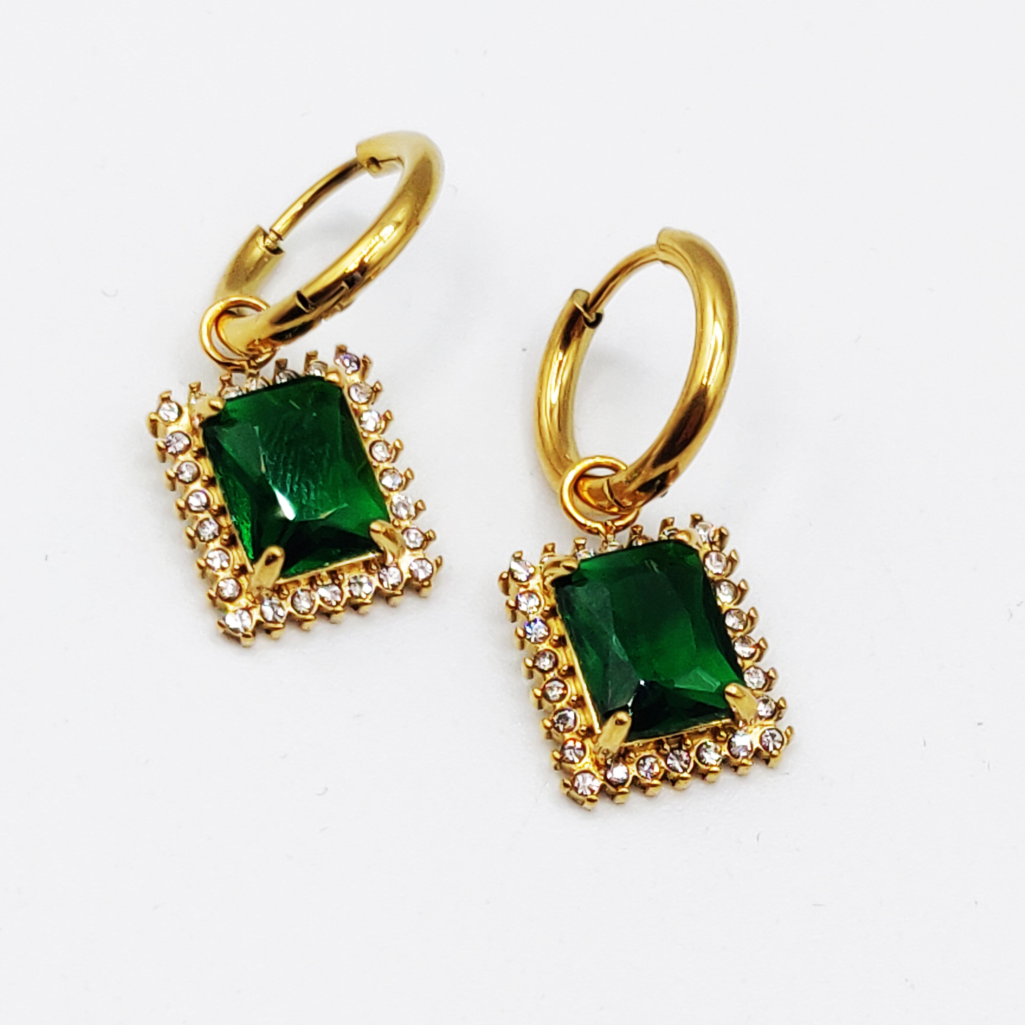 Boucles d'oreilles Grand Cristal Vert Tour Cristaux Luxe