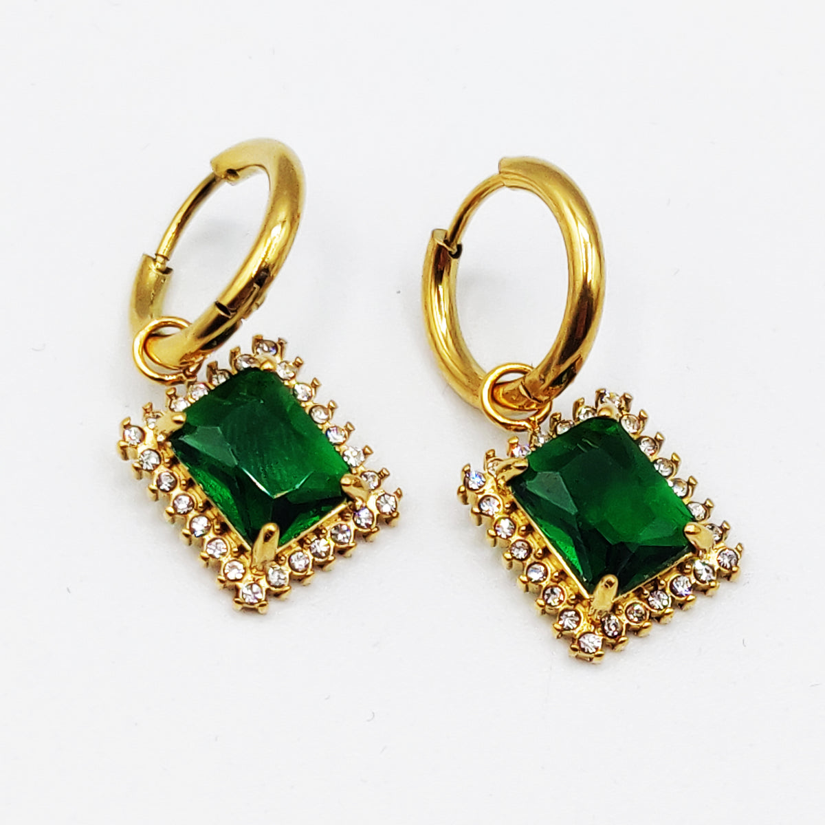 Boucles d'oreilles Grand Cristal Vert Tour Cristaux Luxe