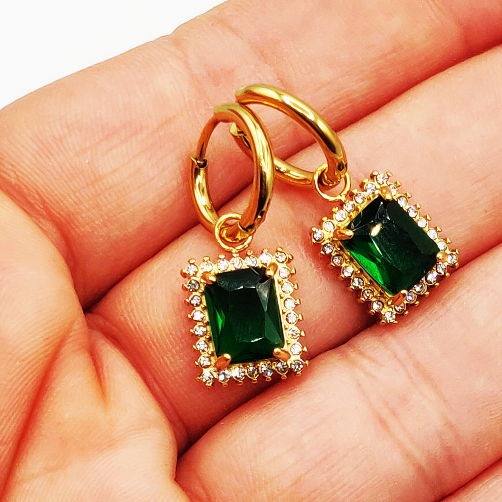 Boucles d'oreilles Grand Cristal Vert Tour Cristaux Luxe