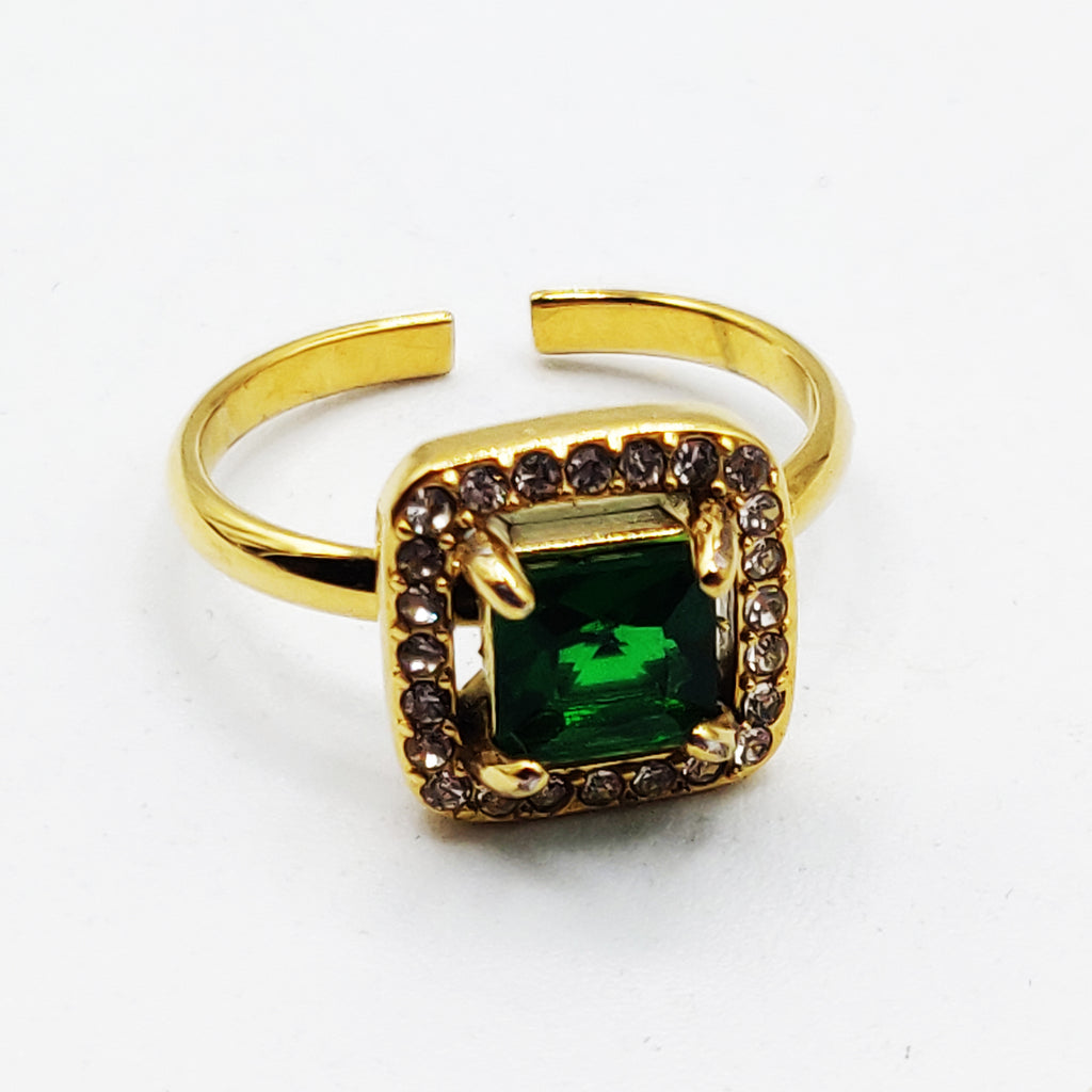 Bague Grand Cristal Vert Tour Cristaux Luxe