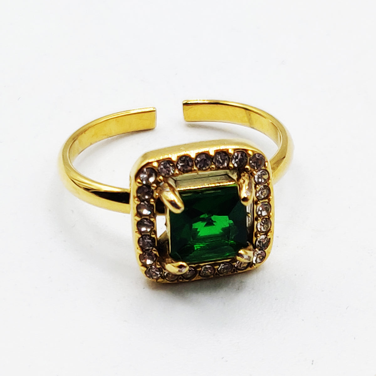 Bague Grand Cristal Vert Tour Cristaux Luxe